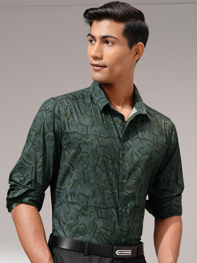 Locomotive Men Green Printed Slim Fit Casual Shirt - Green - Image 6
