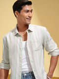 Locomotive Men Beige Striped Relaxed Fit Casual Shirt - Beige - Image 1