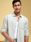 Locomotive Men Beige Striped Relaxed Fit Casual Shirt - Beige - Image 1