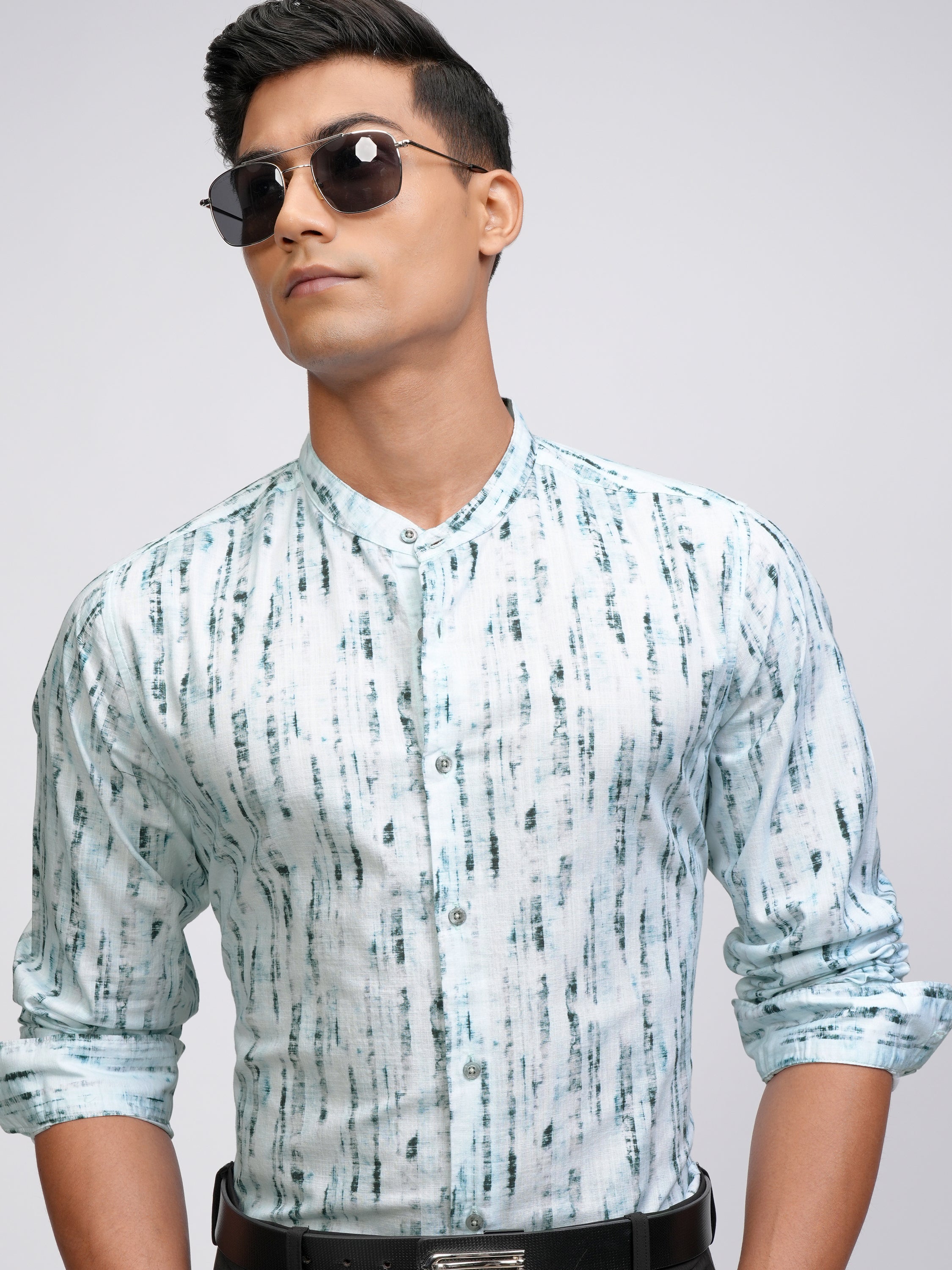 Locomotive Men Blue Printed Slim Fit Casual Shirt - Blue - Image 1