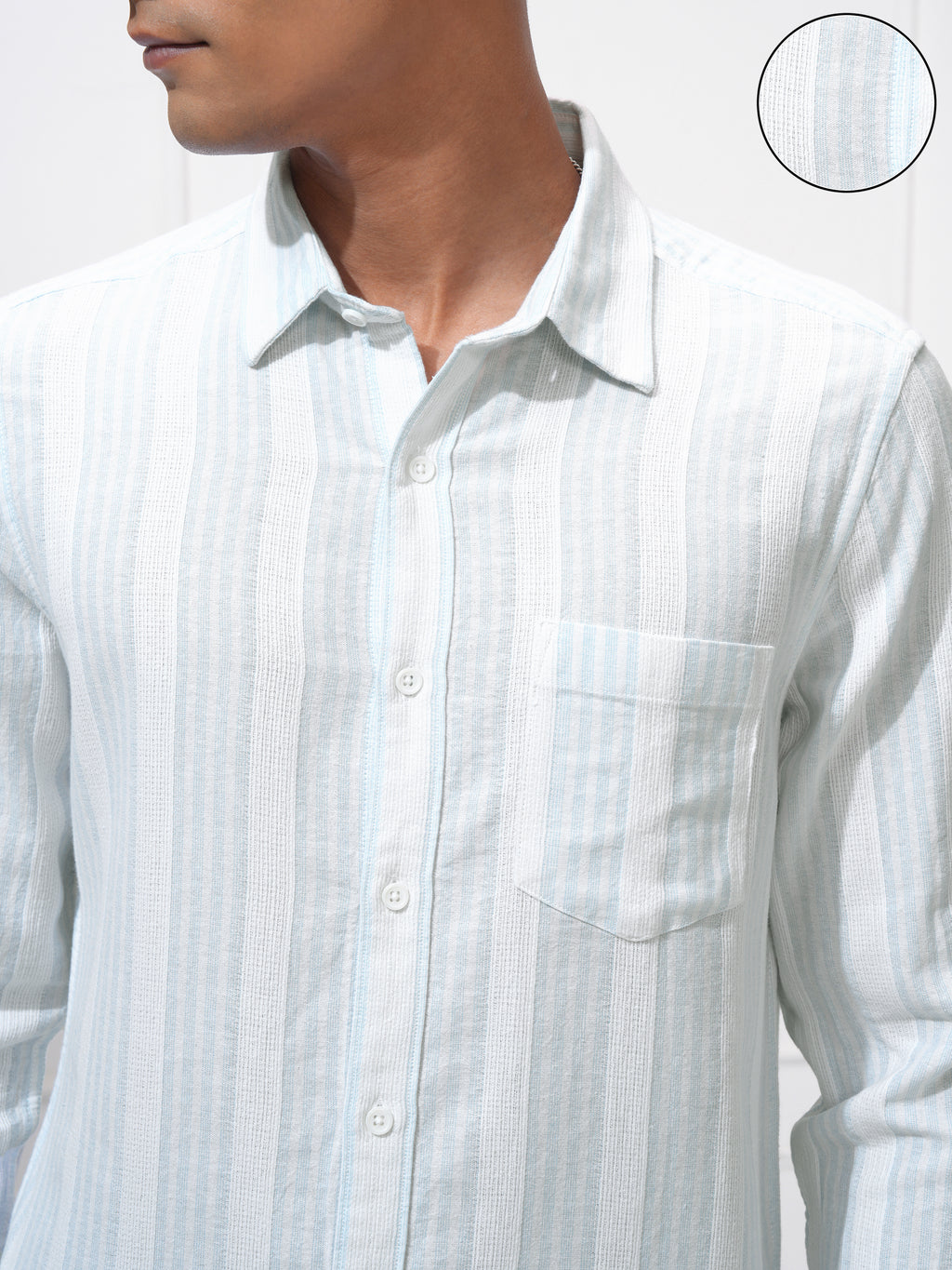 Locomotive Men Blue Striped Regular Fit Casual Shirt - Blue - Image 5
