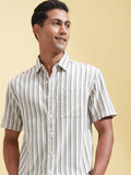 Locomotive Men Beige Striped Relaxed Fit Casual Shirt - Beige - Image 1