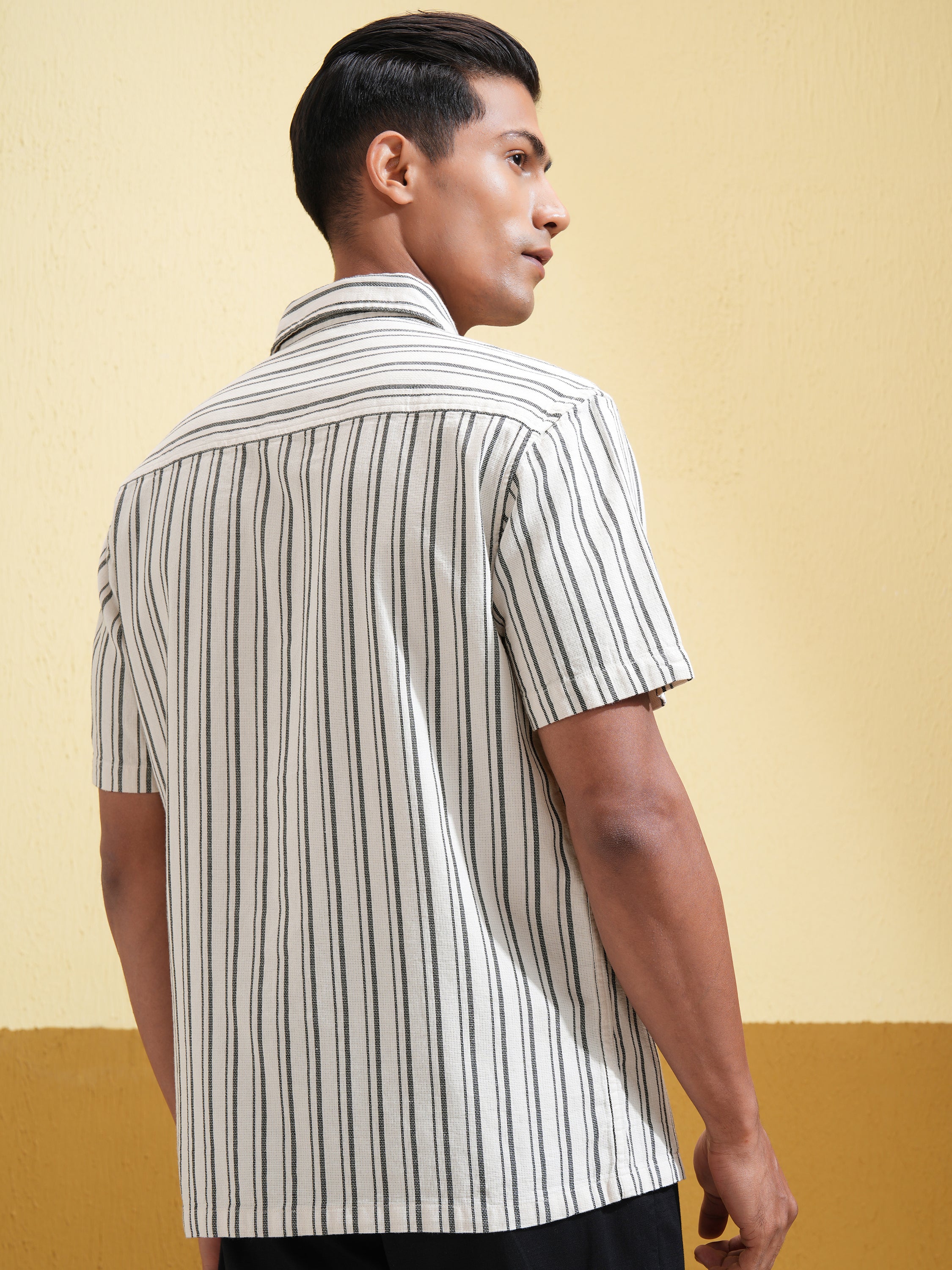 Locomotive Men Beige Striped Relaxed Fit Casual Shirt - Beige - Image 3
