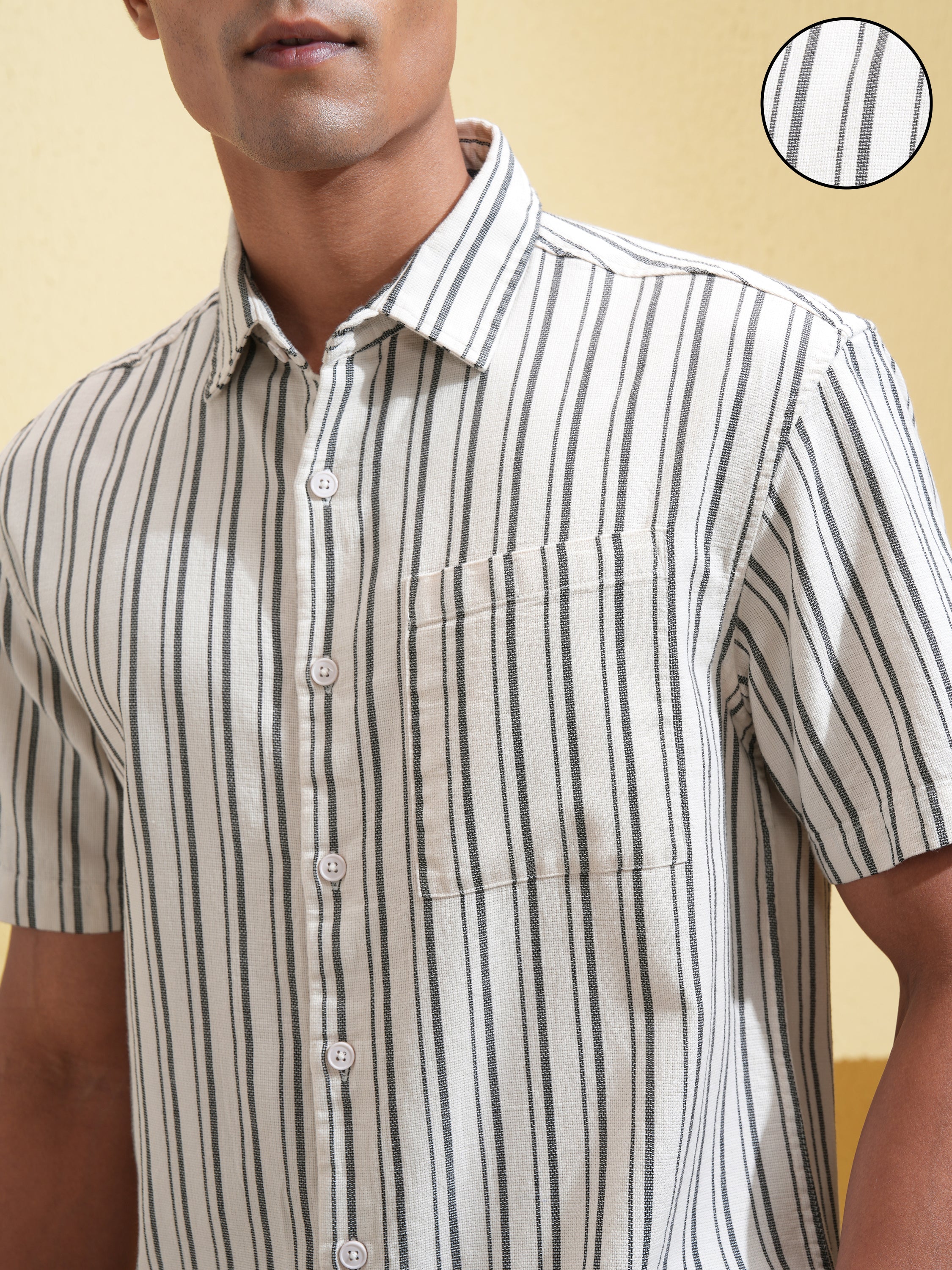 Locomotive Men Beige Striped Relaxed Fit Casual Shirt - Beige - Image 5