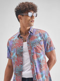 Locomotive Men Red Printed Slim Fit Casual Shirt - Red - Image 1