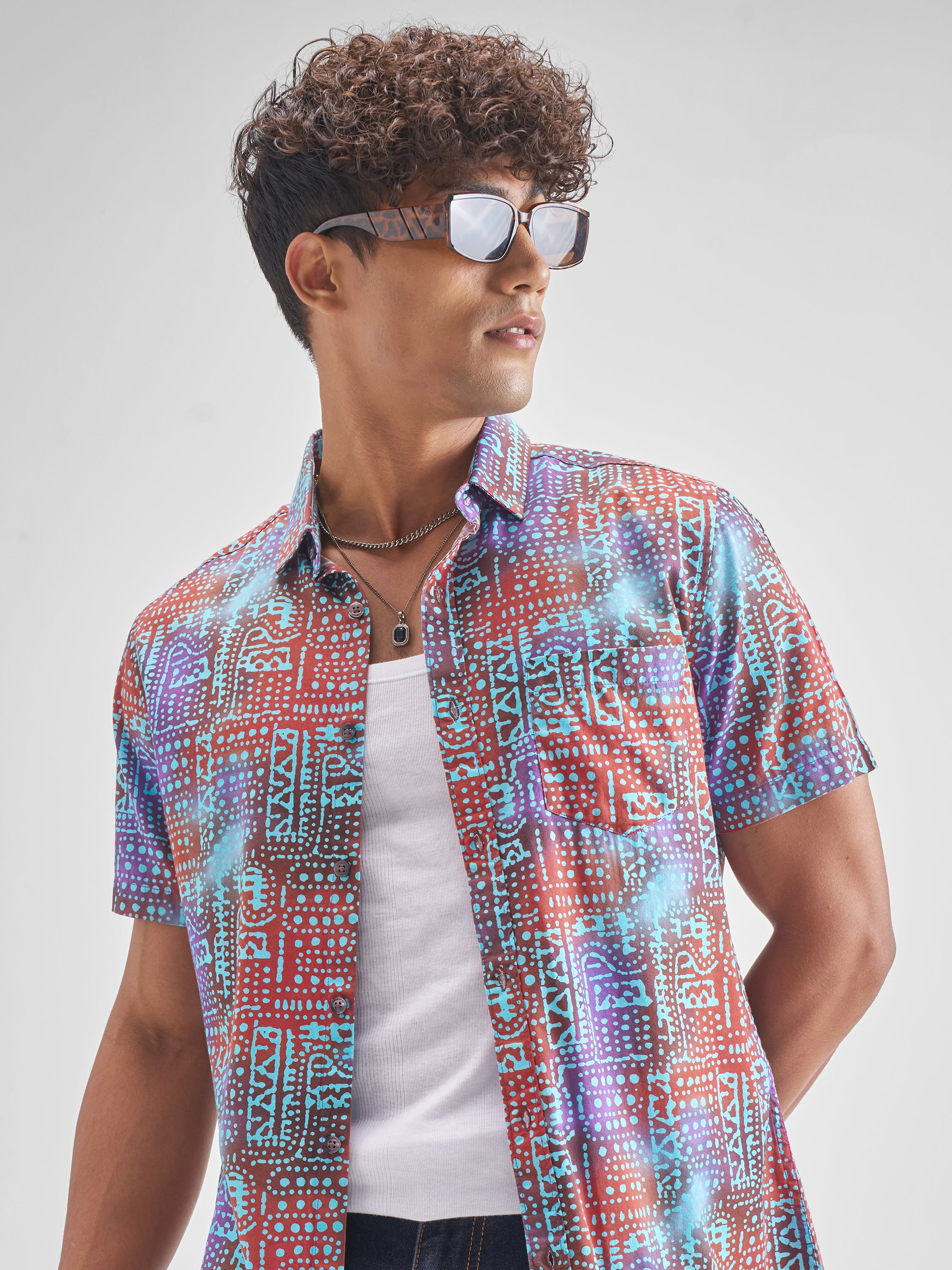Locomotive Men Red Printed Slim Fit Casual Shirt - Red - Image 1