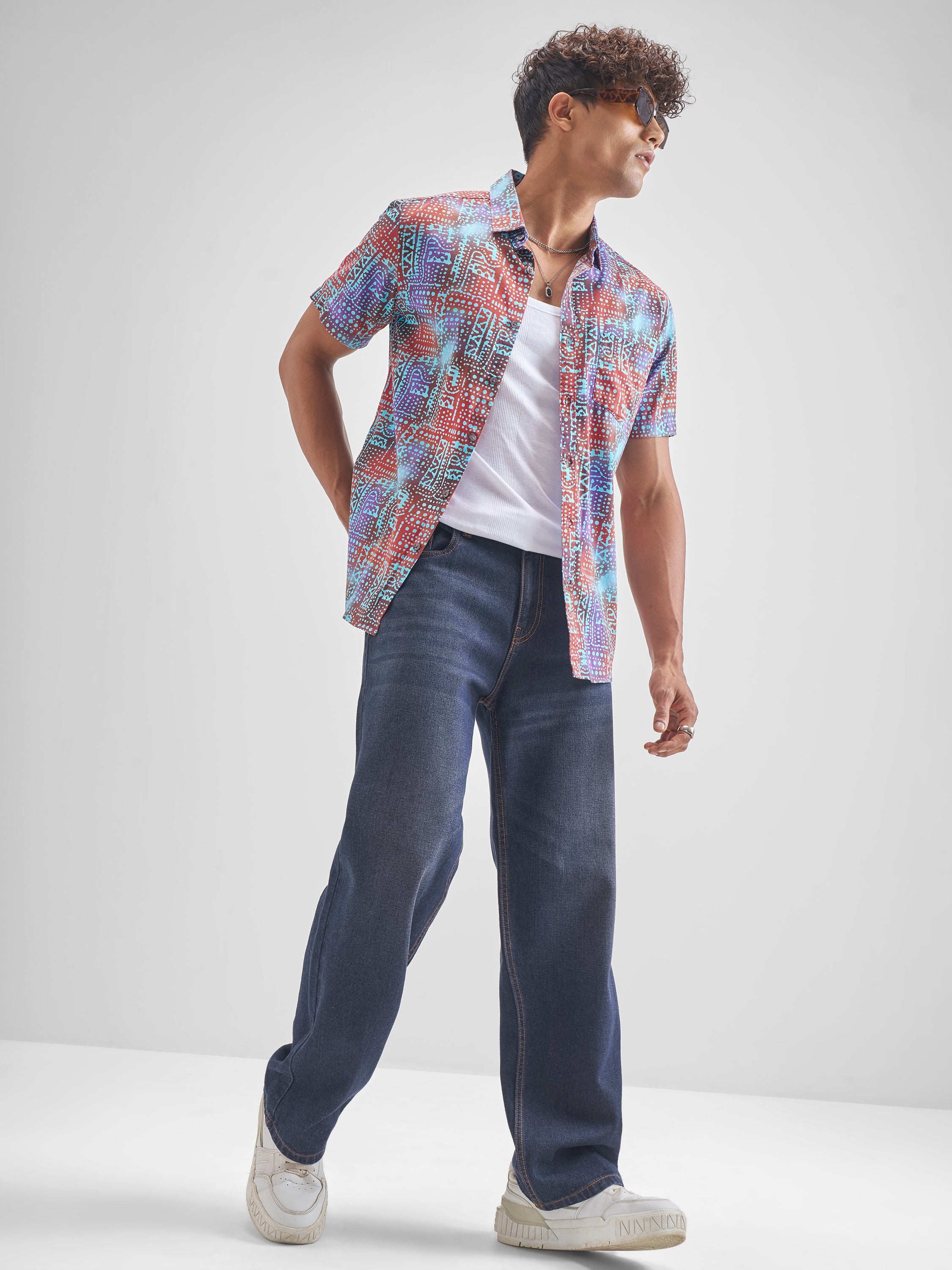 Locomotive Men Red Printed Slim Fit Casual Shirt - Red - Image 2