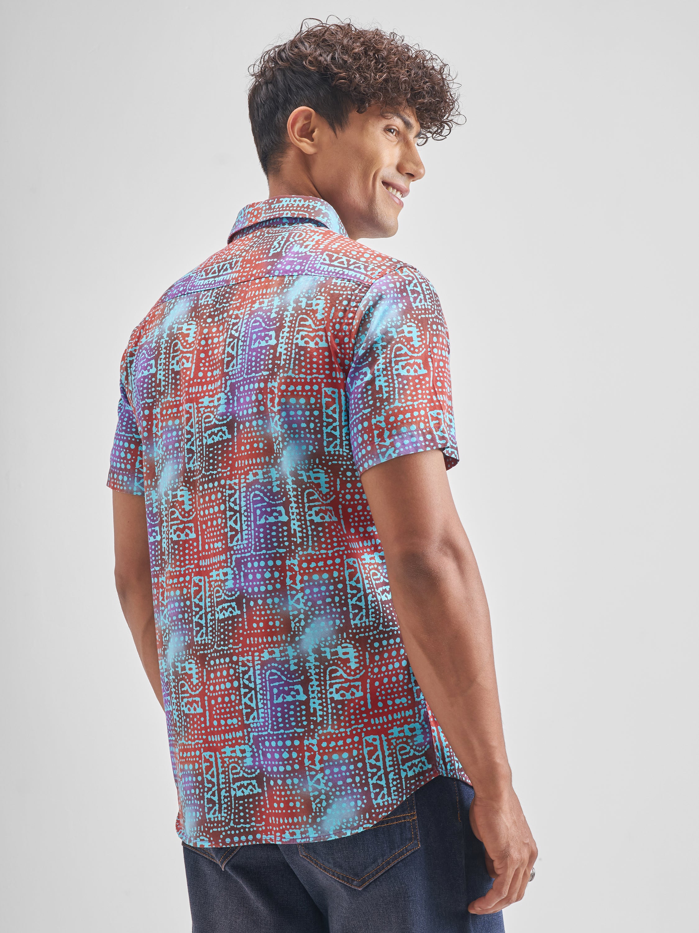 Locomotive Men Red Printed Slim Fit Casual Shirt - Red - Image 3