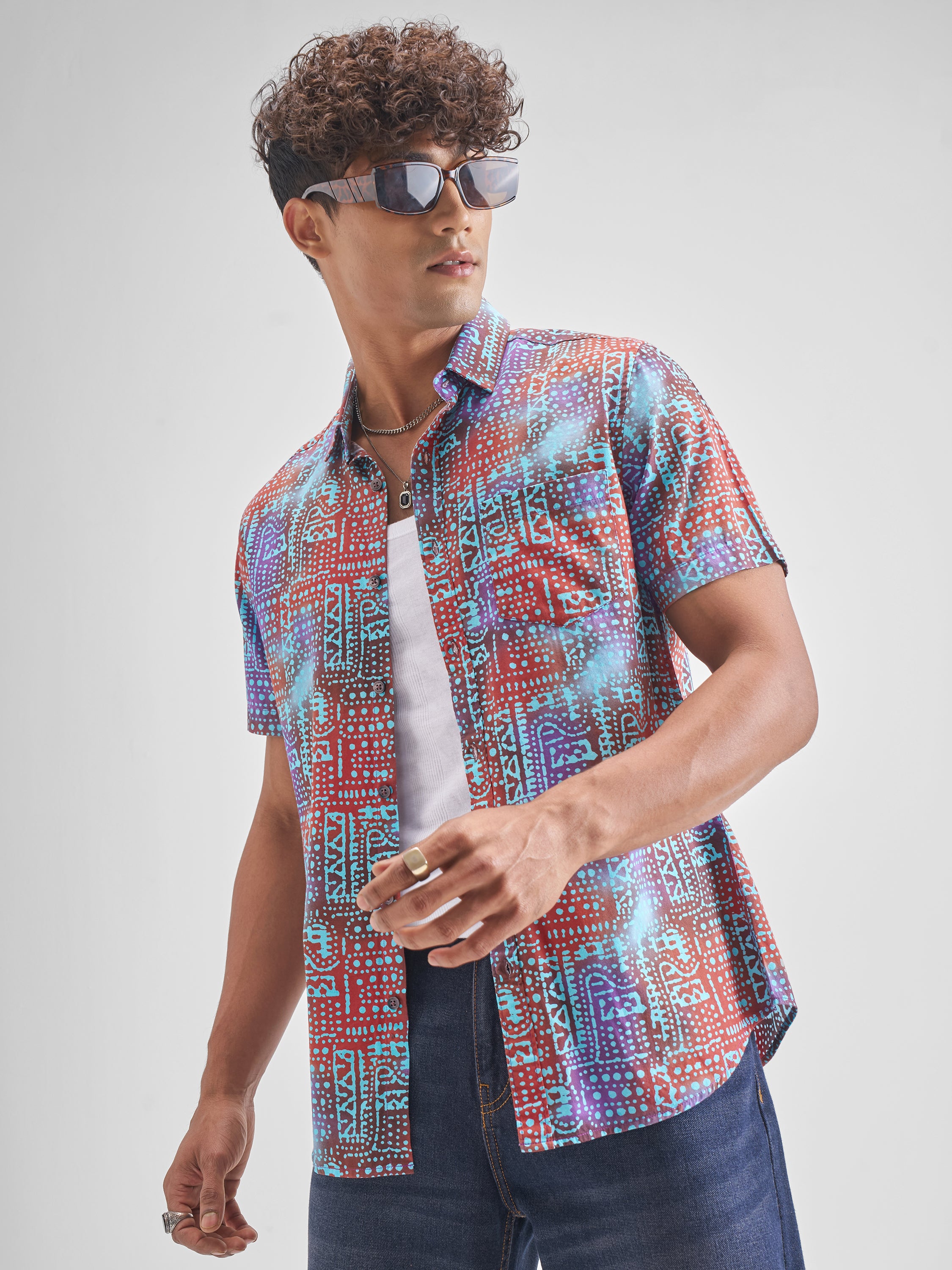 Locomotive Men Red Printed Slim Fit Casual Shirt - Red - Image 4