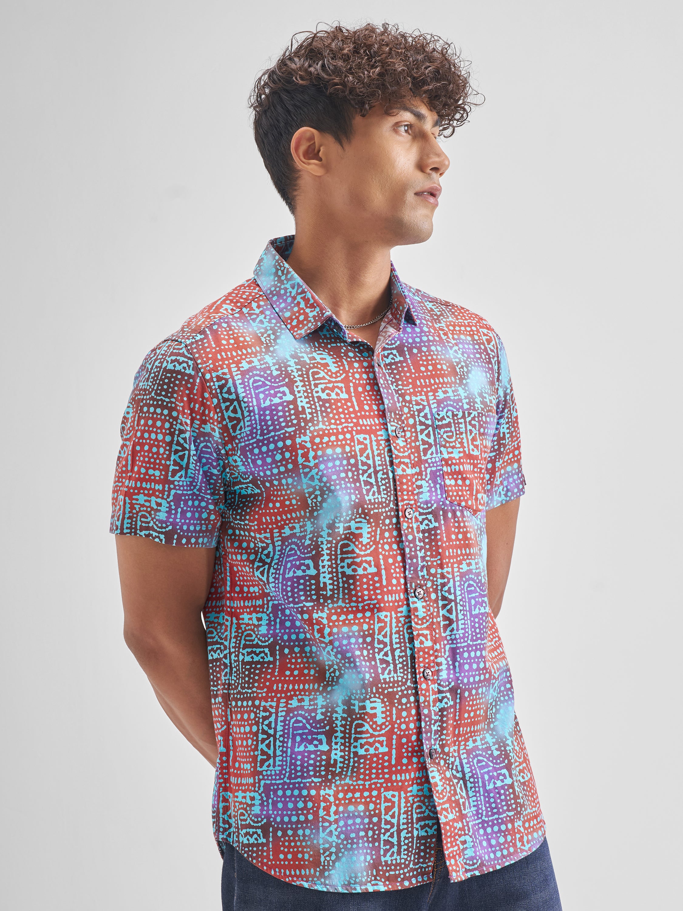 Locomotive Men Red Printed Slim Fit Casual Shirt - Red - Image 6