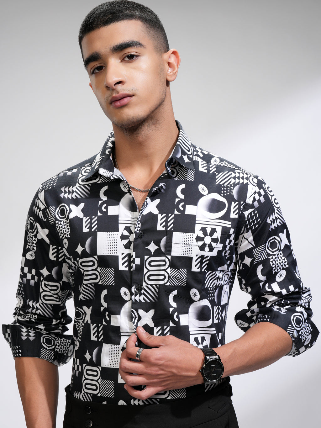 Locomotive Men White Printed Slim Fit Casual Shirt - White - Image 1