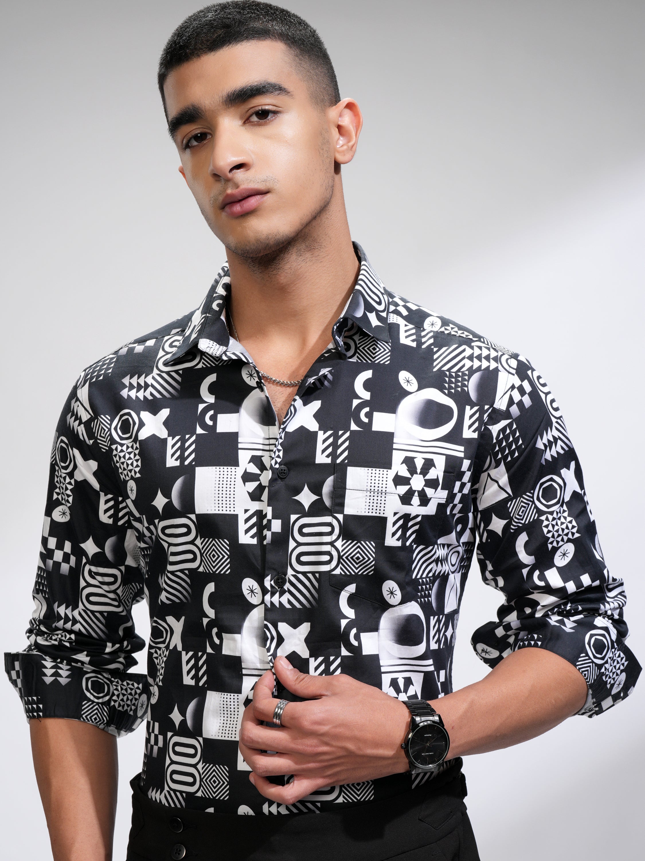 Locomotive Men White Printed Slim Fit Casual Shirt - White - Image 1