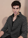 Locomotive Men Black Striped Slim Fit Casual Shirt - Black - Image 1