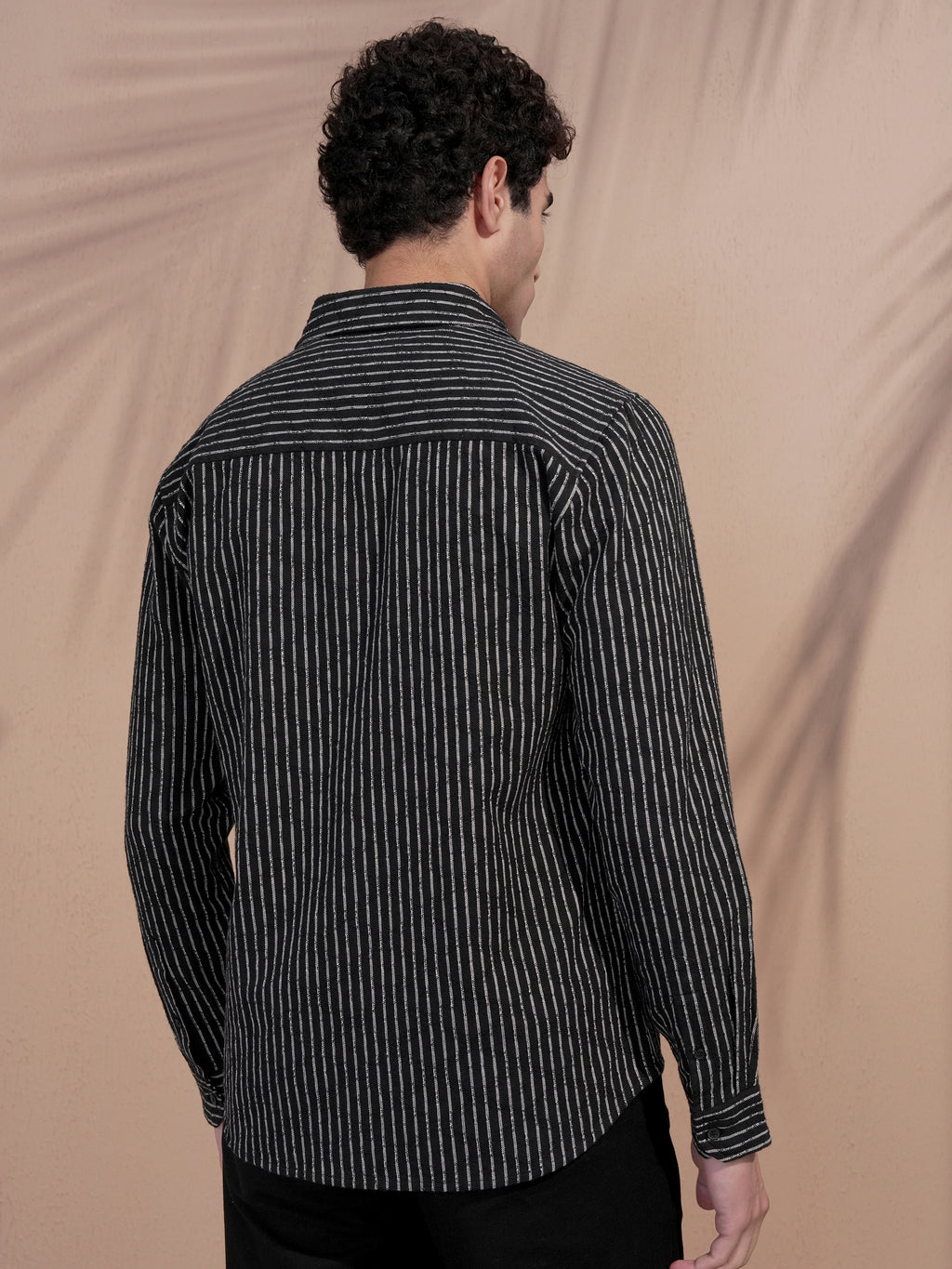 Locomotive Men Black Striped Slim Fit Casual Shirt - Black - Image 3