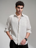 Locomotive Men Cream Striped Slim Fit Casual Shirt - Cream - Image 1