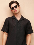 Locomotive Men Black Self Design Relaxed Fit Casual Shirt - Black - Image 1