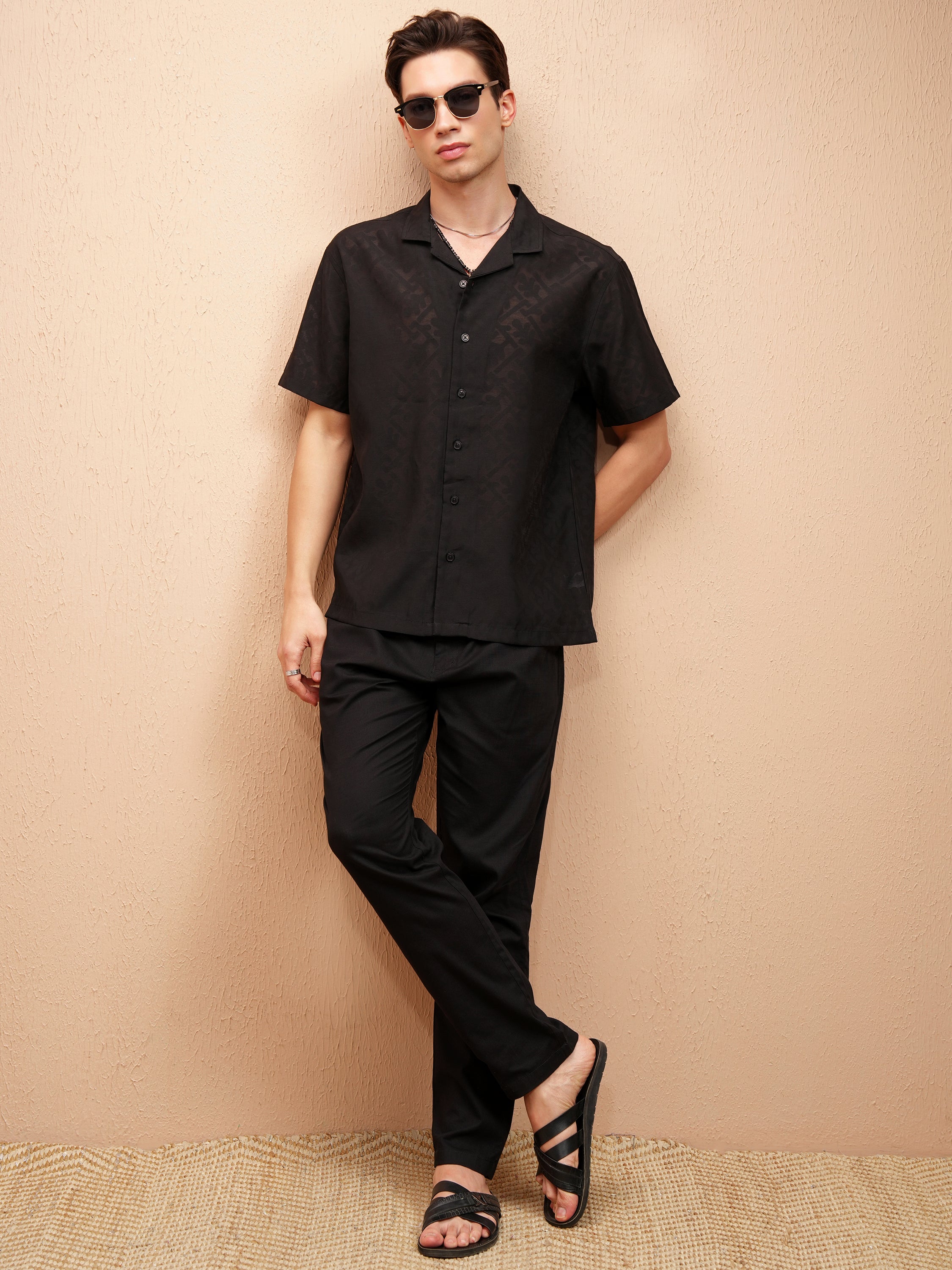 Locomotive Men Black Self Design Relaxed Fit Casual Shirt - Black - Image 2