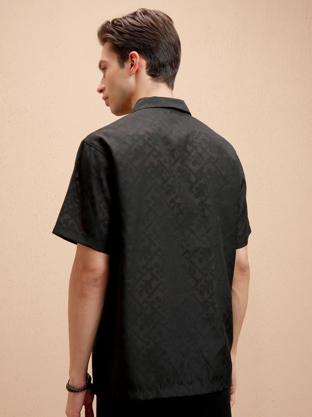 Locomotive Men Black Self Design Relaxed Fit Casual Shirt - Black - Image 3