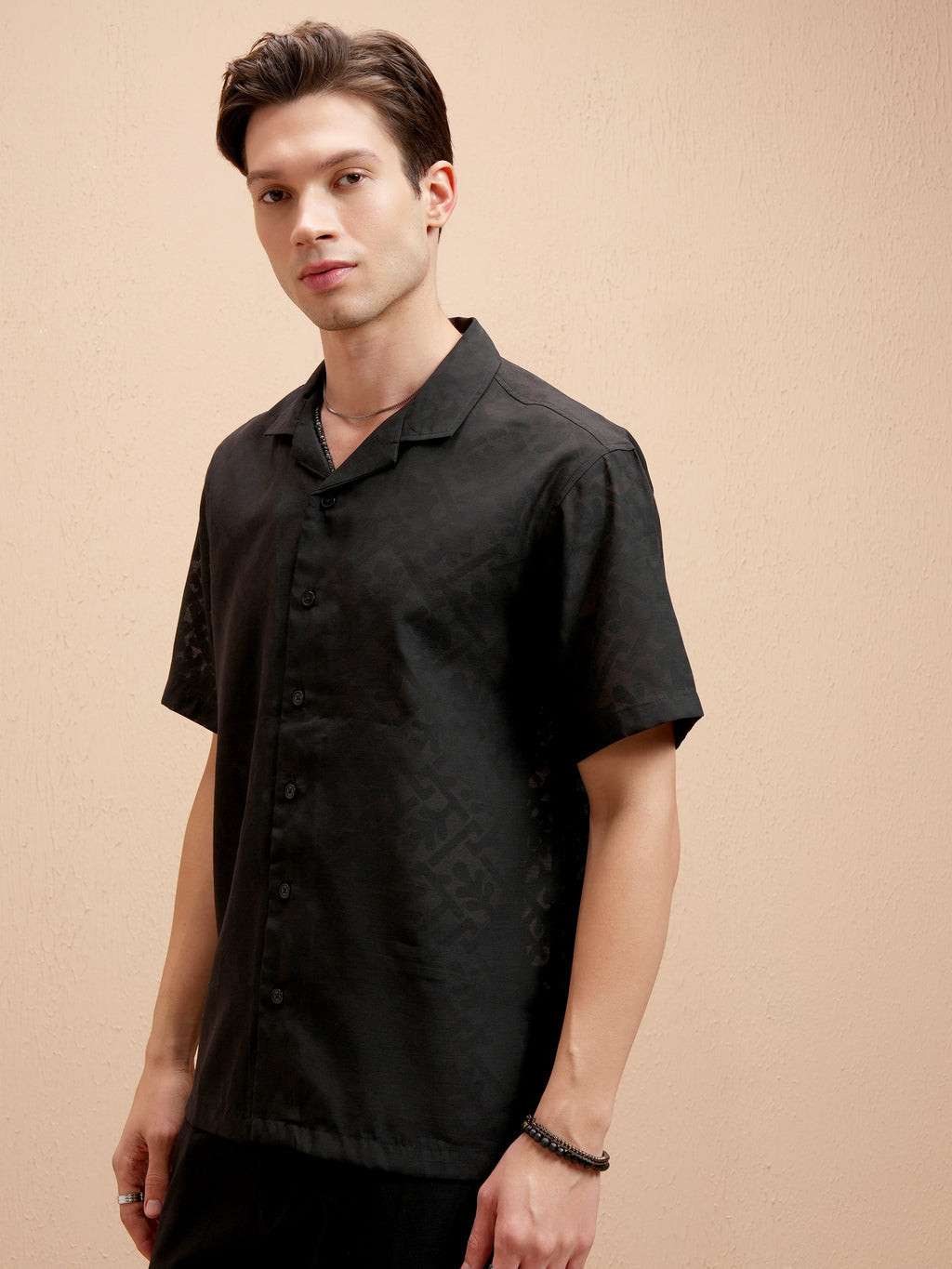 Locomotive Men Black Self Design Relaxed Fit Casual Shirt - Black - Image 4
