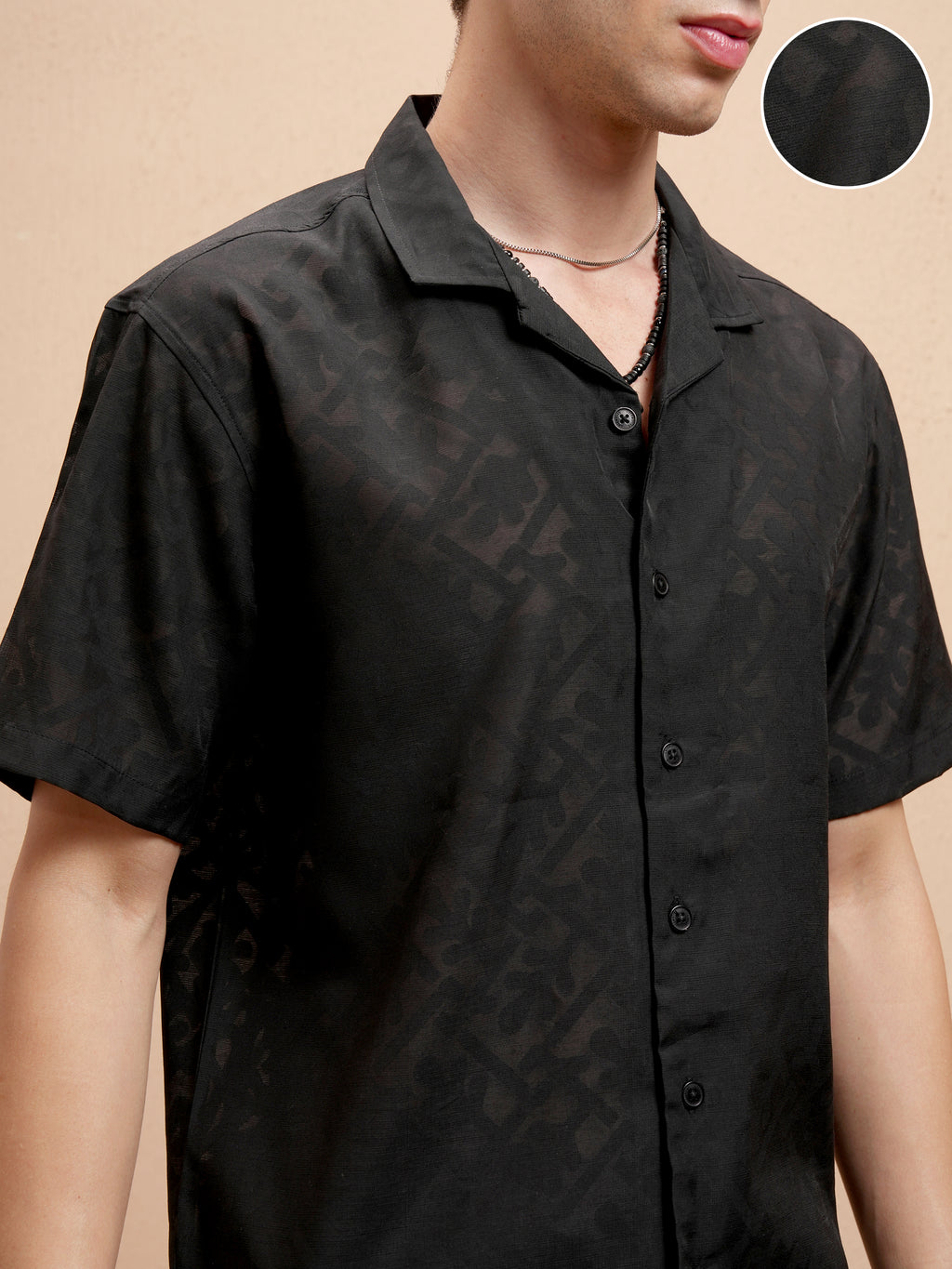 Locomotive Men Black Self Design Relaxed Fit Casual Shirt - Black - Image 5