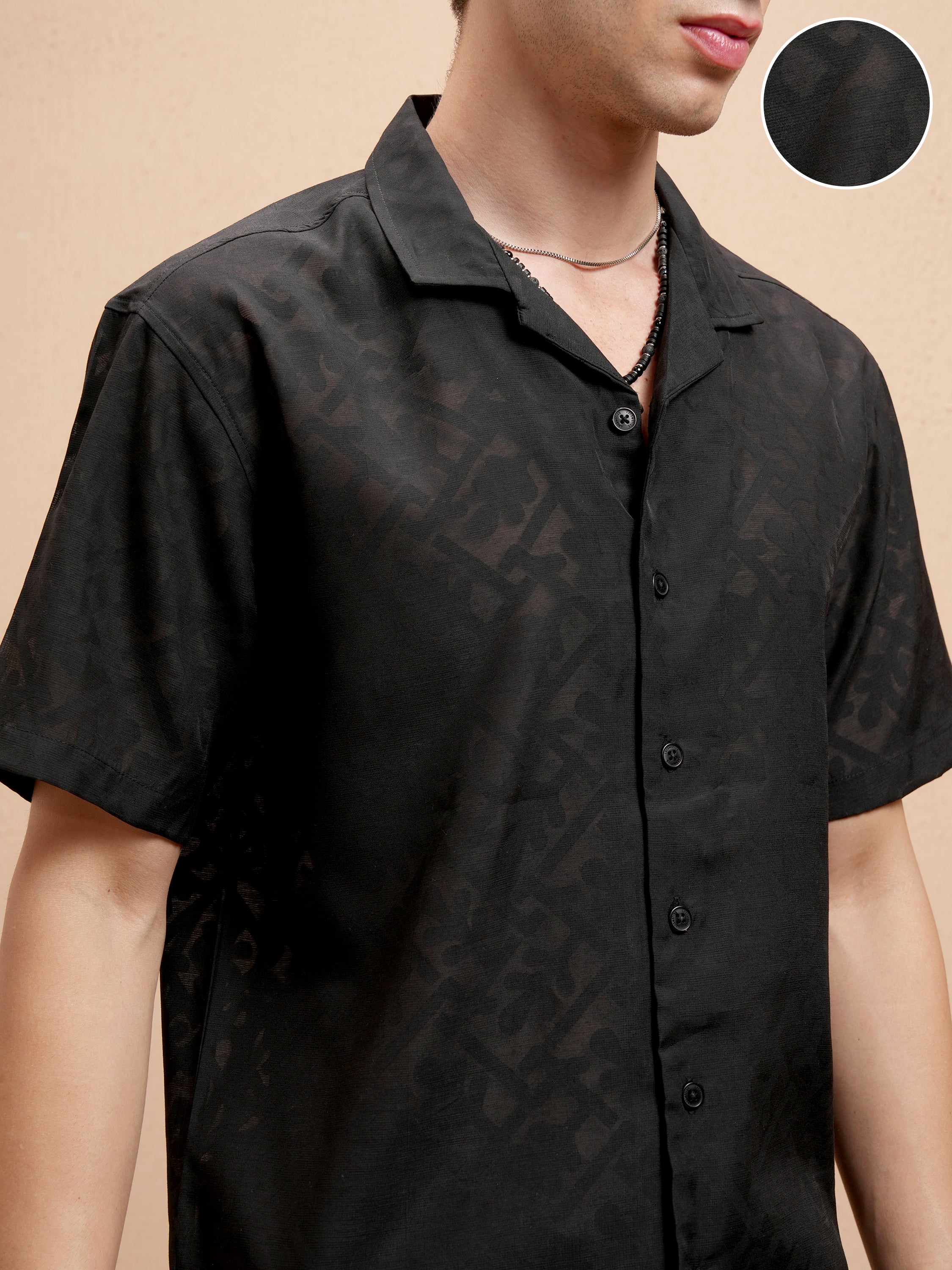 Locomotive Men Black Self Design Relaxed Fit Casual Shirt - Black - Image 5
