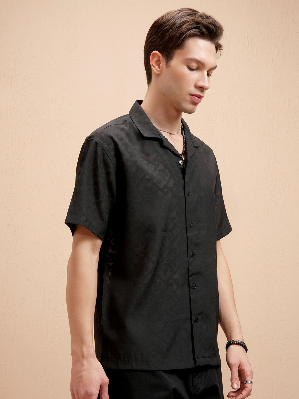Locomotive Men Black Self Design Relaxed Fit Casual Shirt - Black - Image 6