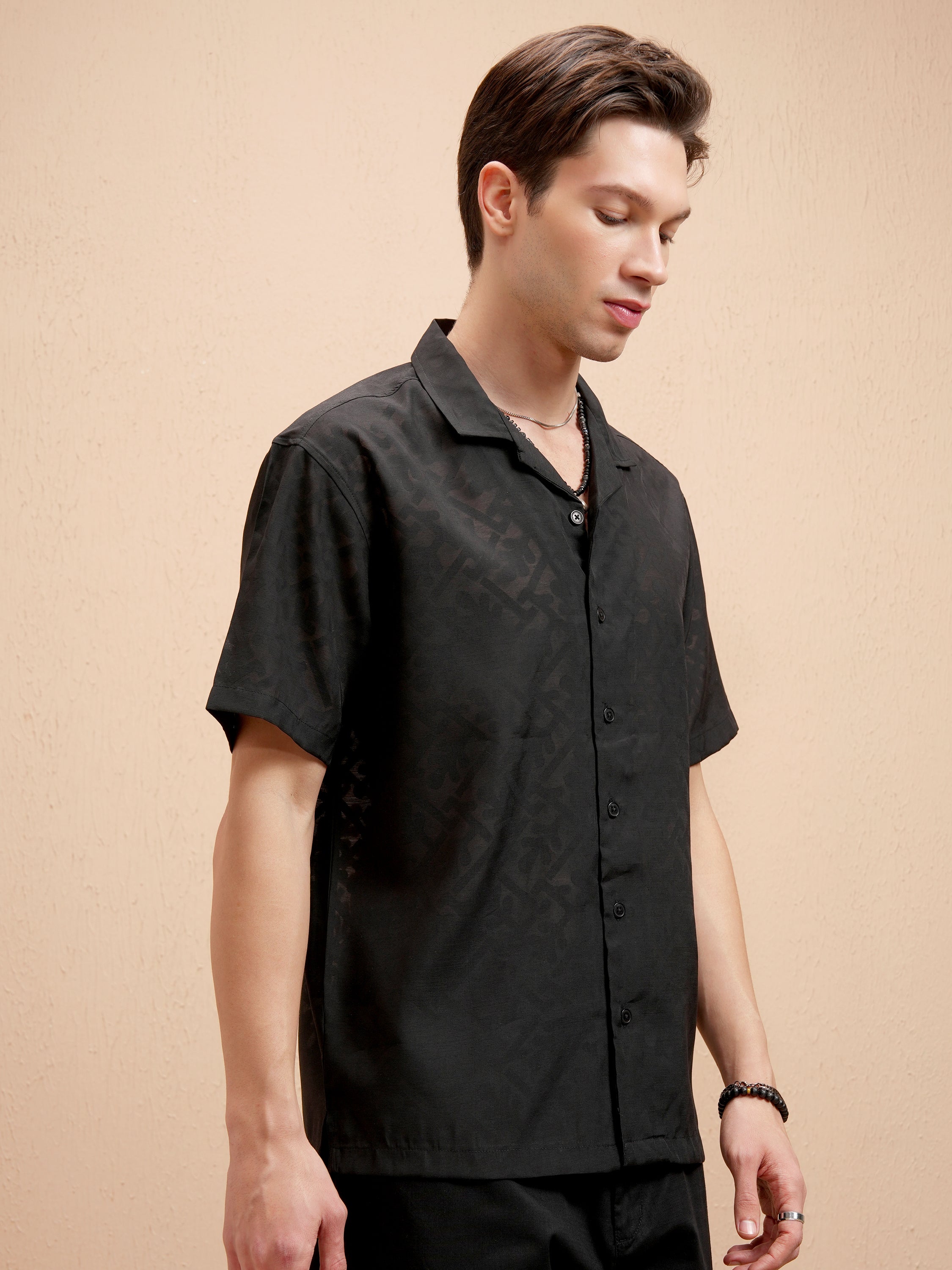Locomotive Men Black Self Design Relaxed Fit Casual Shirt - Black - Image 6