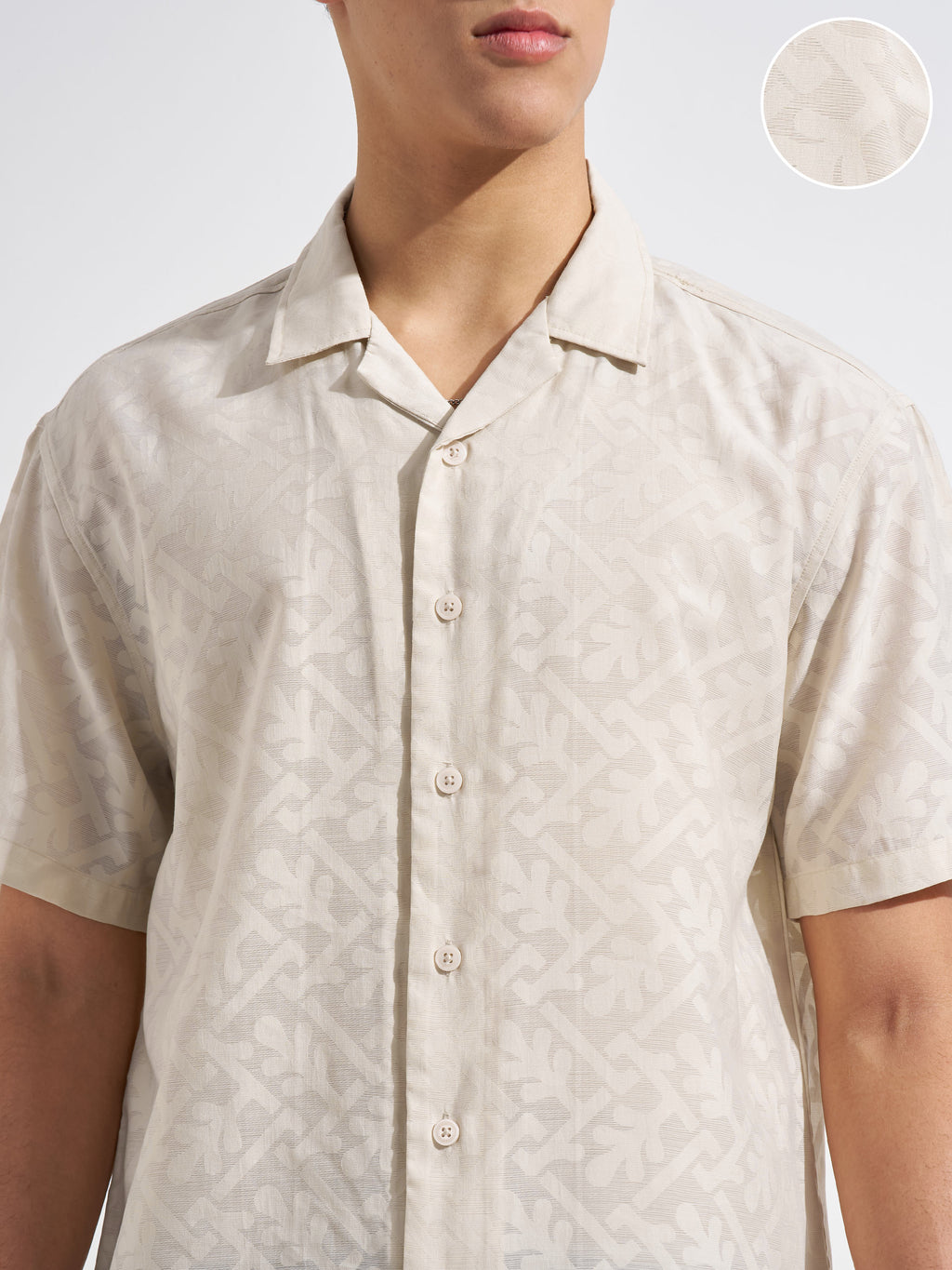 Locomotive Men Beige Self Design Relaxed Fit Casual Shirt