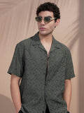 Locomotive Men Olive Self Design Relaxed Fit Casual Shirt - Olive - Image 1