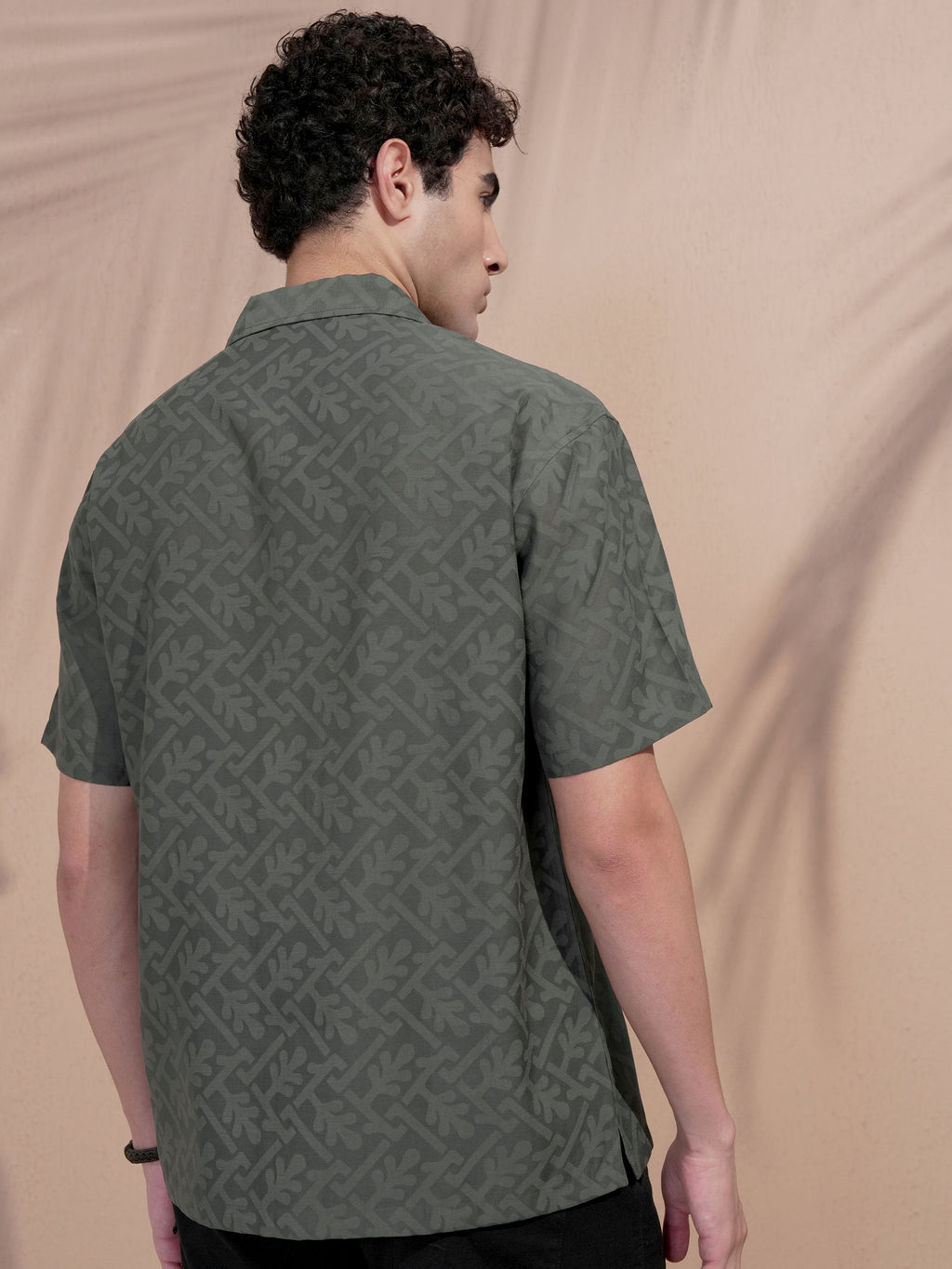 Locomotive Men Olive Self Design Relaxed Fit Casual Shirt - Olive - Image 3