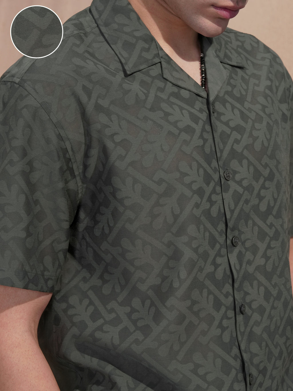Locomotive Men Olive Self Design Relaxed Fit Casual Shirt - Olive - Image 5