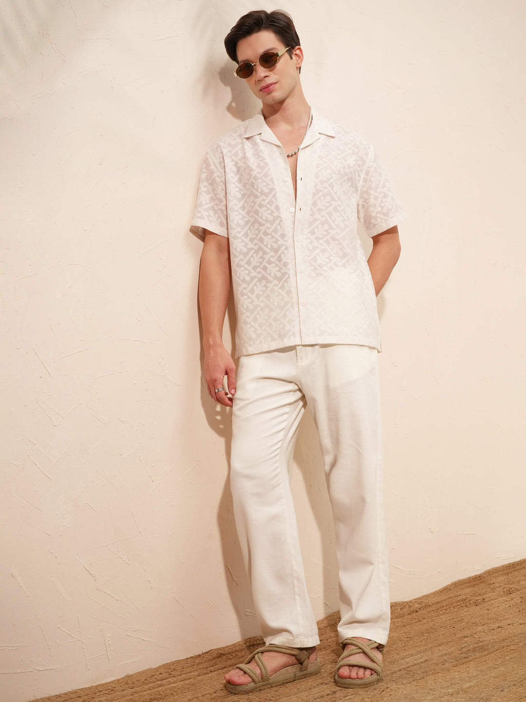 Locomotive Men White Self Design Relaxed Fit Casual Shirt - White - Image 2