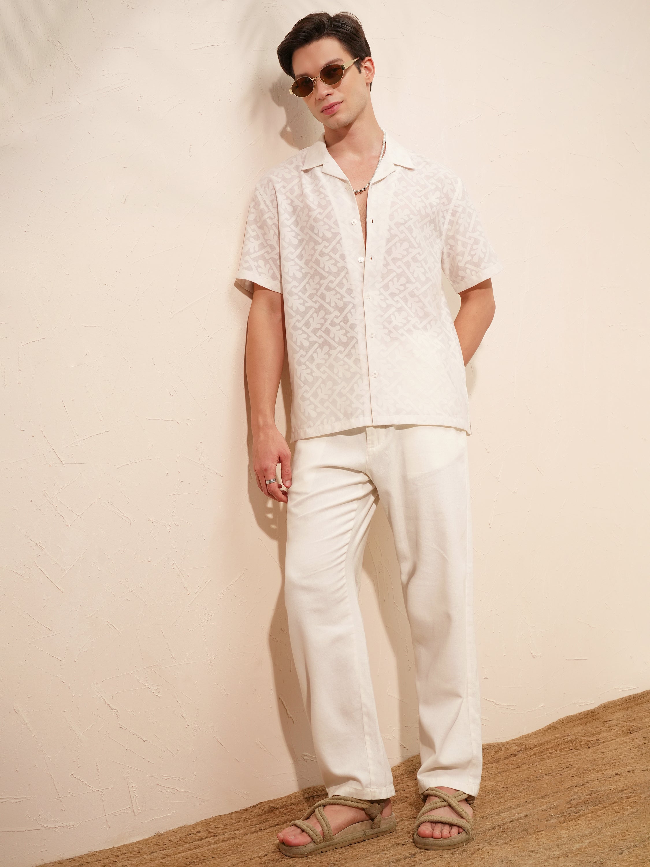 Locomotive Men White Self Design Relaxed Fit Casual Shirt - White - Image 2