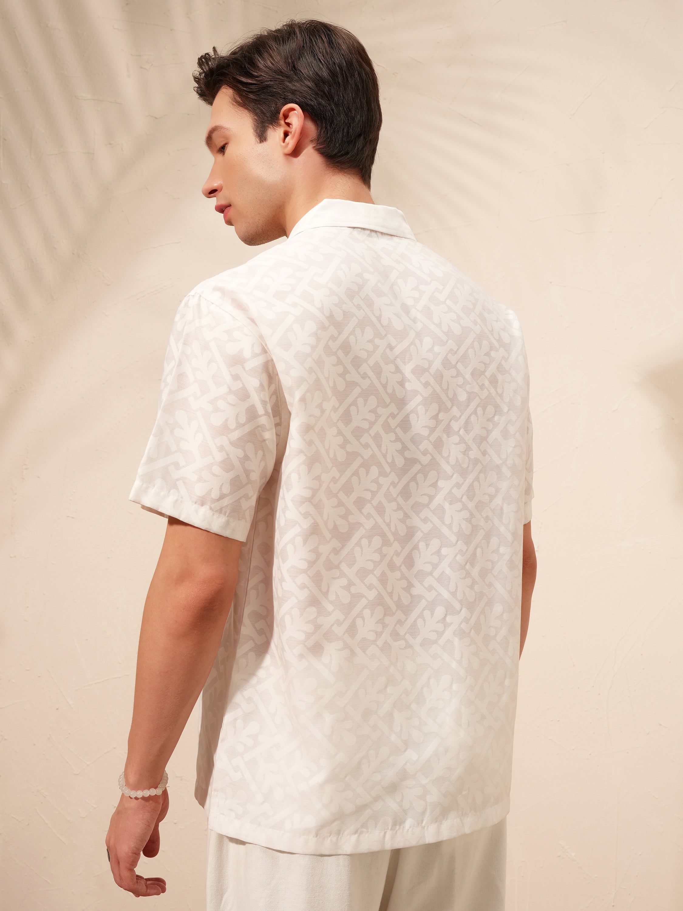 Locomotive Men White Self Design Relaxed Fit Casual Shirt - White - Image 3