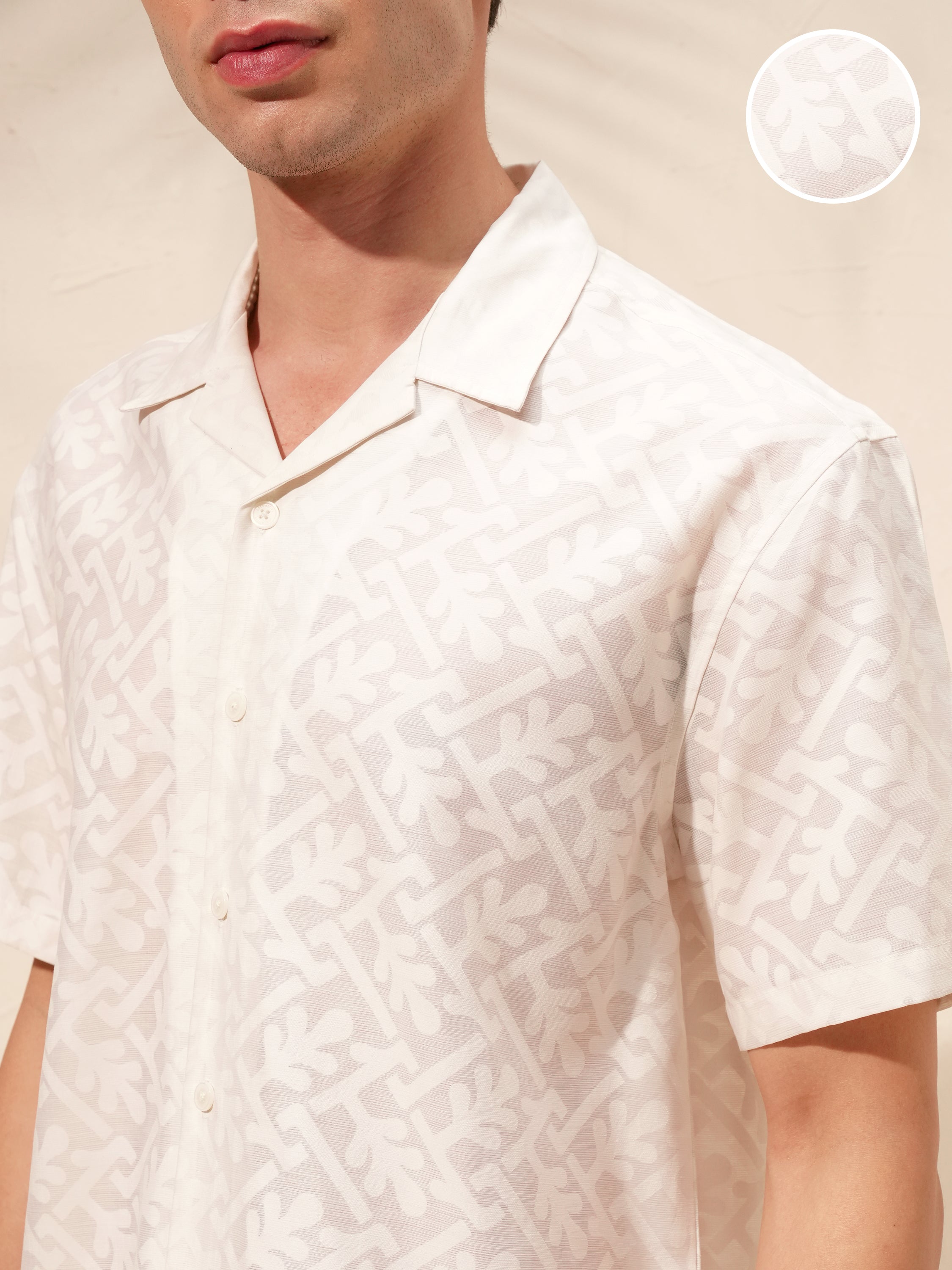 Locomotive Men White Self Design Relaxed Fit Casual Shirt - White - Image 5