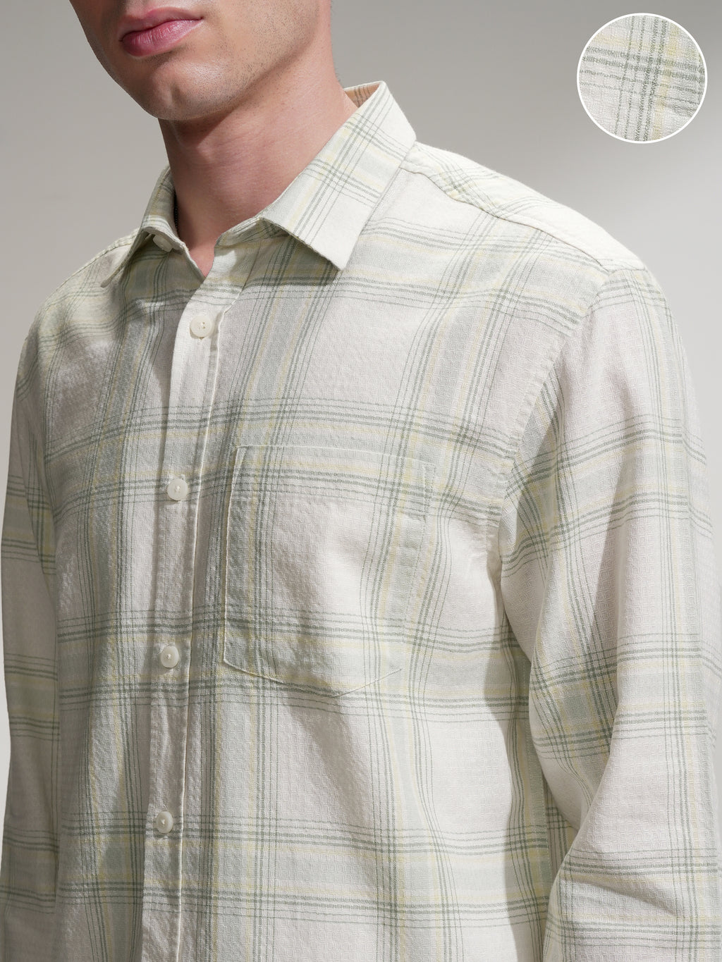 Locomotive Men Cream Checked Relaxed Fit Casual Shirt - Cream - Image 5