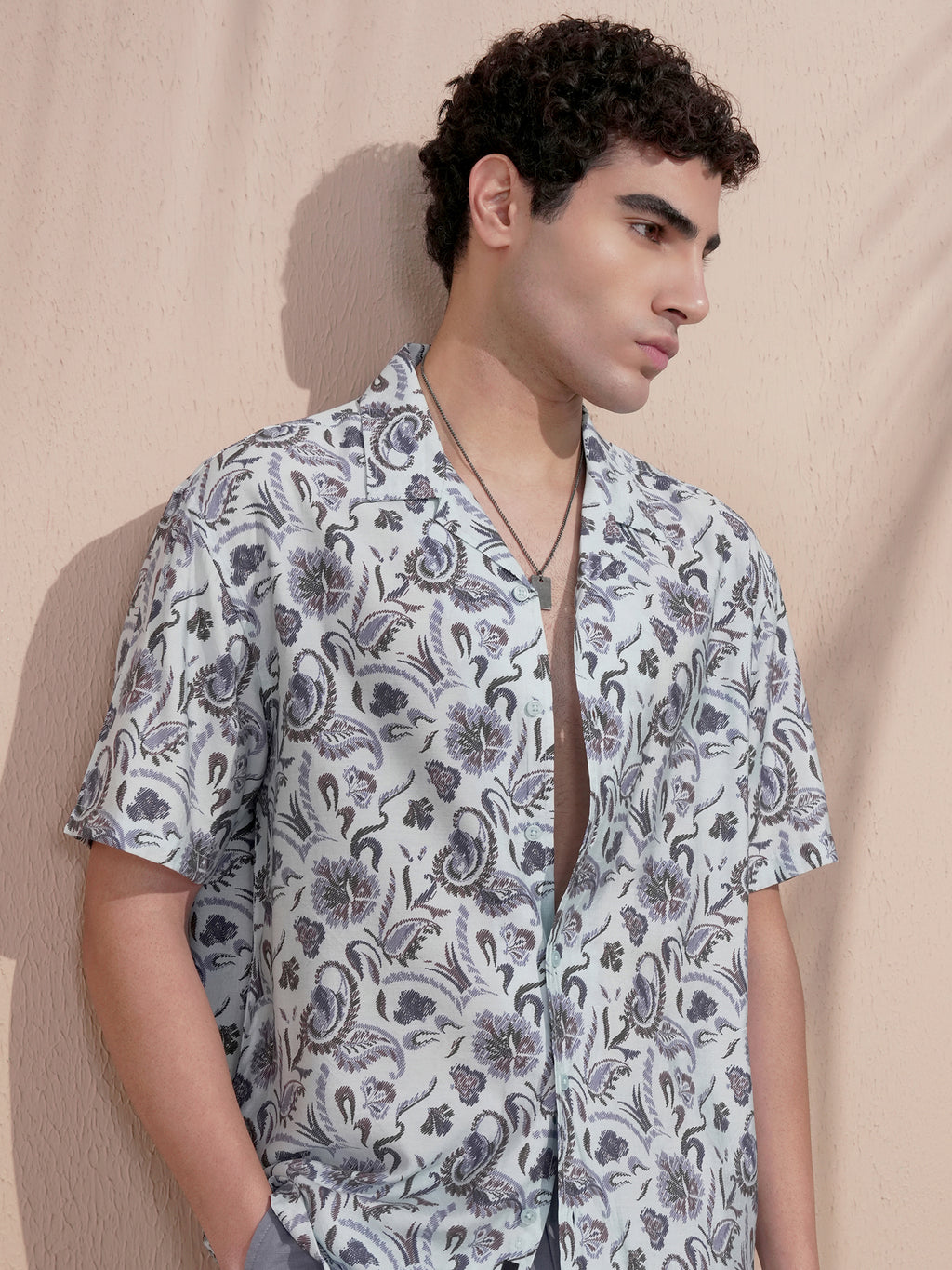 Locomotive Men Navy Blue Printed Relaxed Fit Casual Shirt - Navy Blue - Image 1