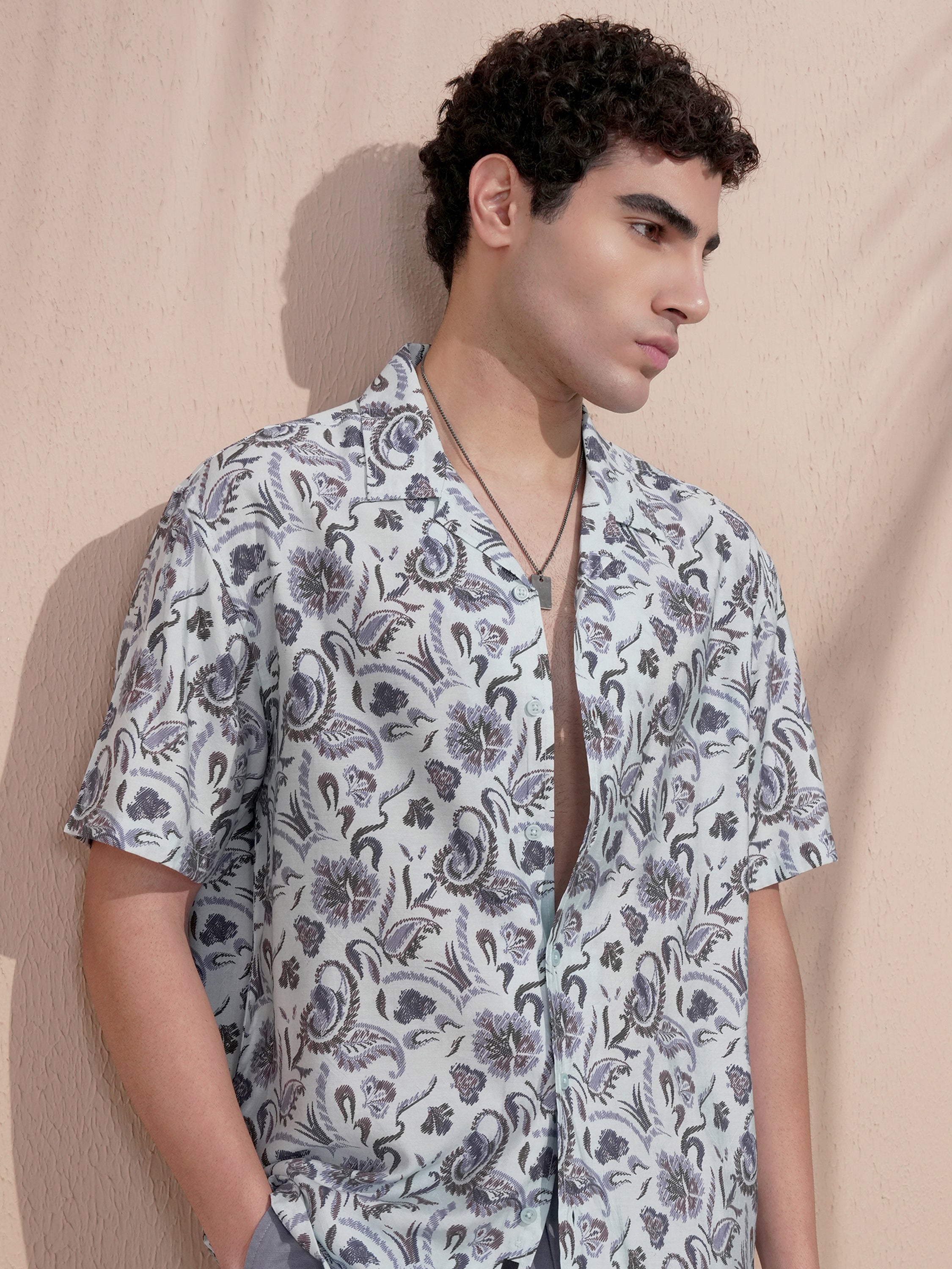 Locomotive Men Navy Blue Printed Relaxed Fit Casual Shirt - Navy Blue - Image 1