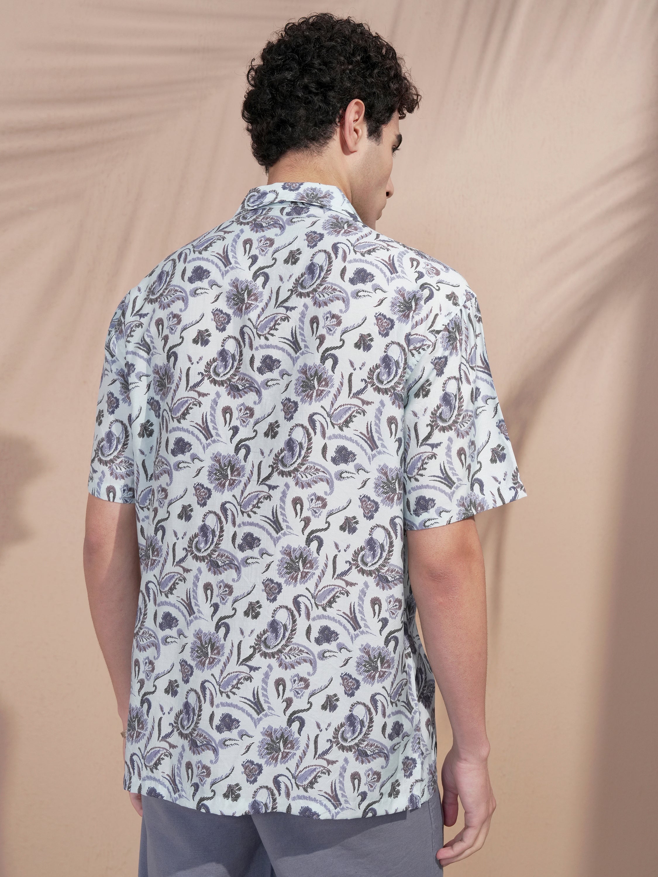 Locomotive Men Navy Blue Printed Relaxed Fit Casual Shirt - Navy Blue - Image 3