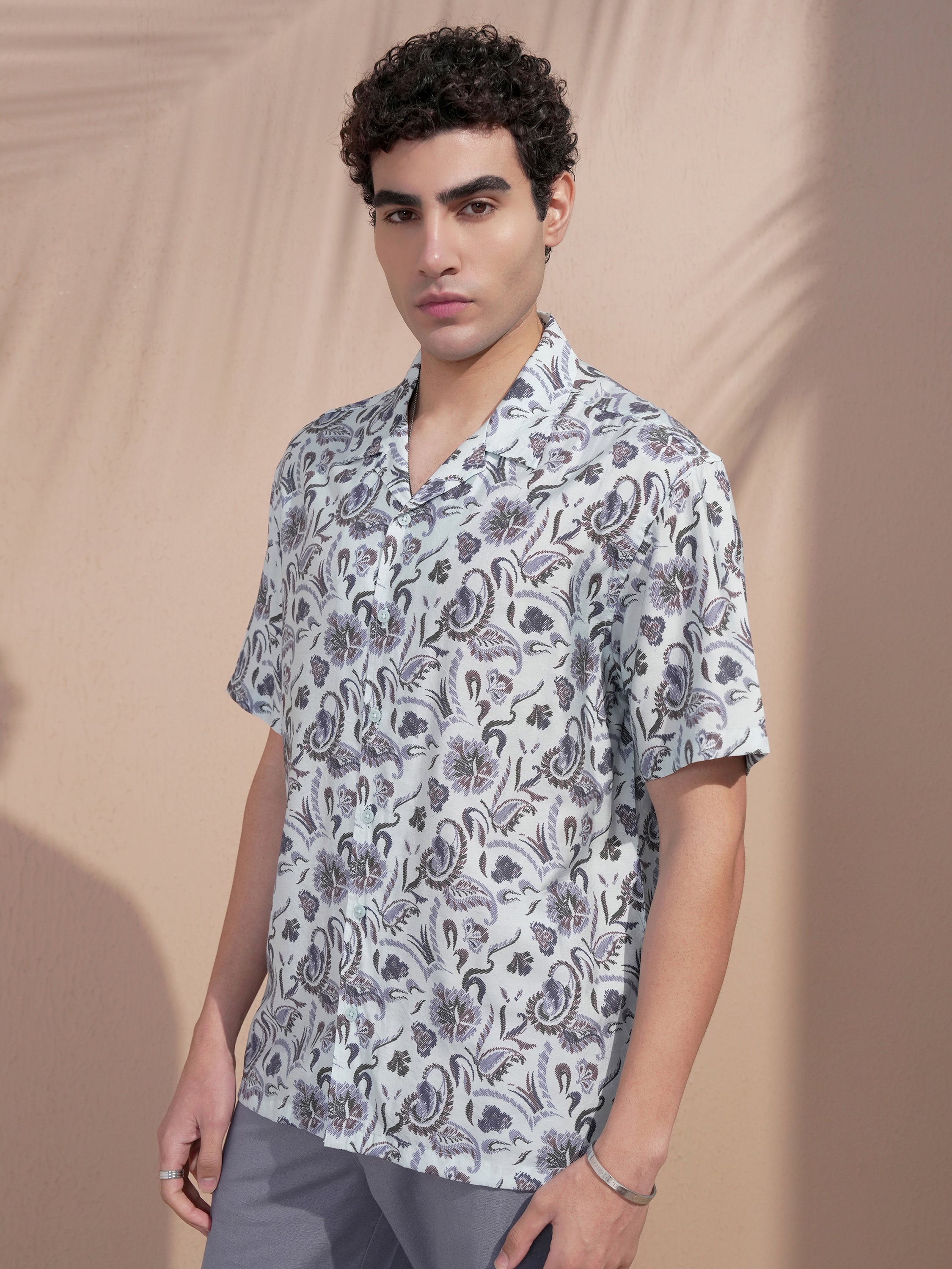 Locomotive Men Navy Blue Printed Relaxed Fit Casual Shirt - Navy Blue - Image 4