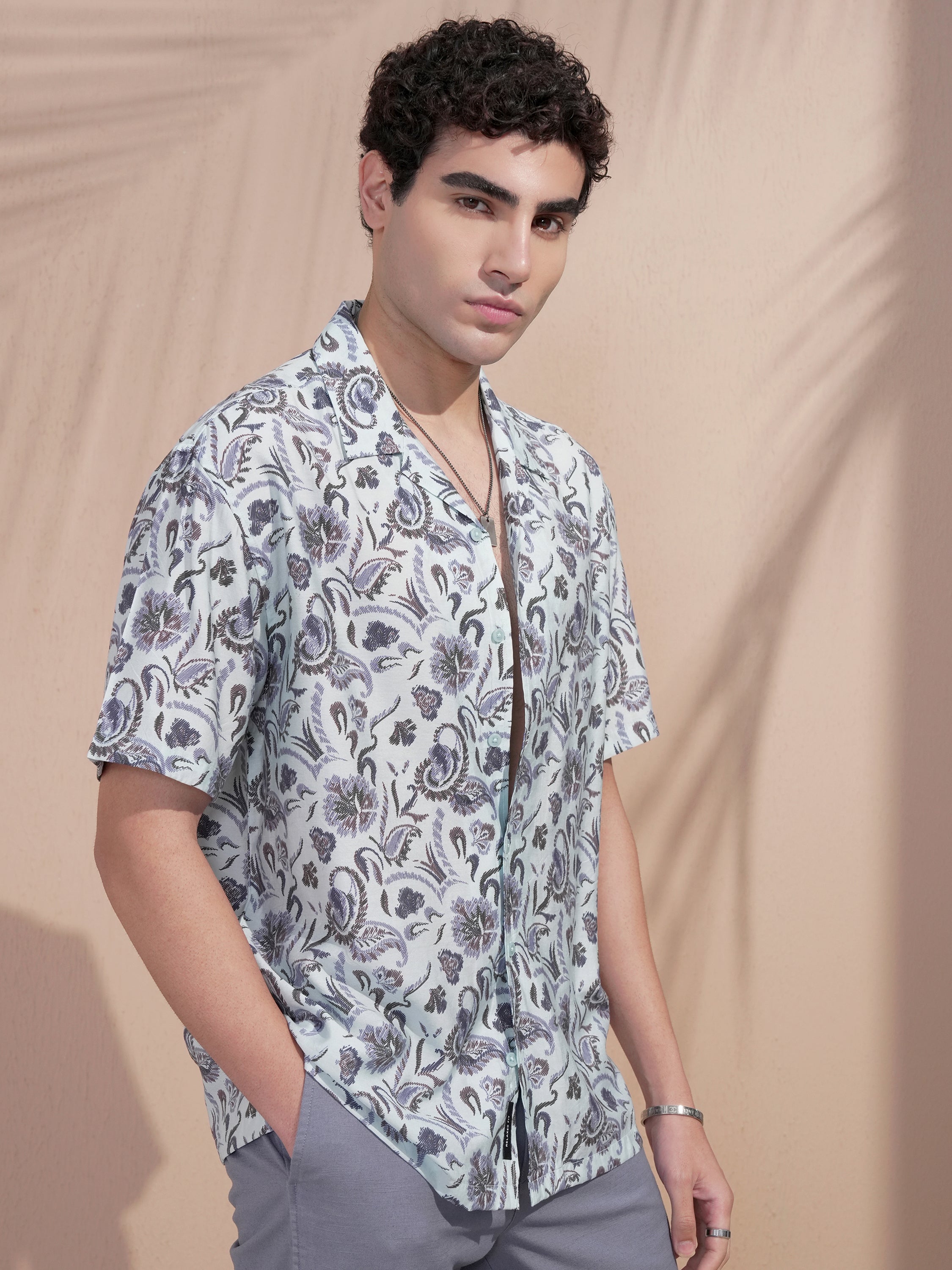 Locomotive Men Navy Blue Printed Relaxed Fit Casual Shirt - Navy Blue - Image 6