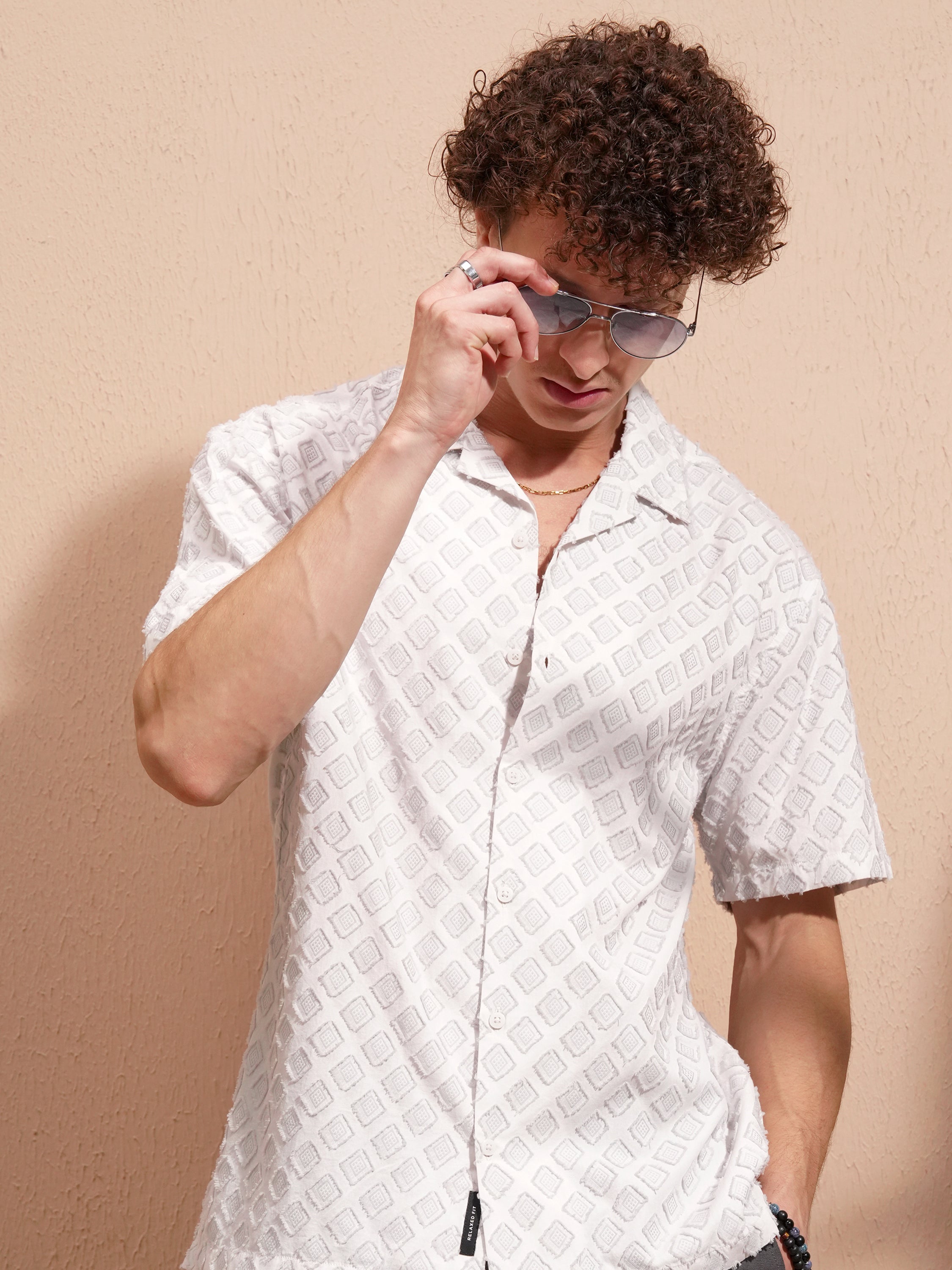 Locomotive Men Grey Self Design Relaxed Fit Casual Shirt - Grey - Image 1