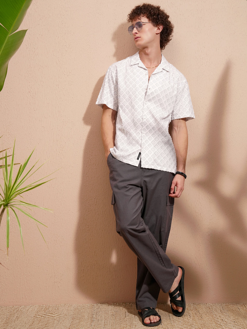 Locomotive Men Grey Self Design Relaxed Fit Casual Shirt - Grey - Image 2