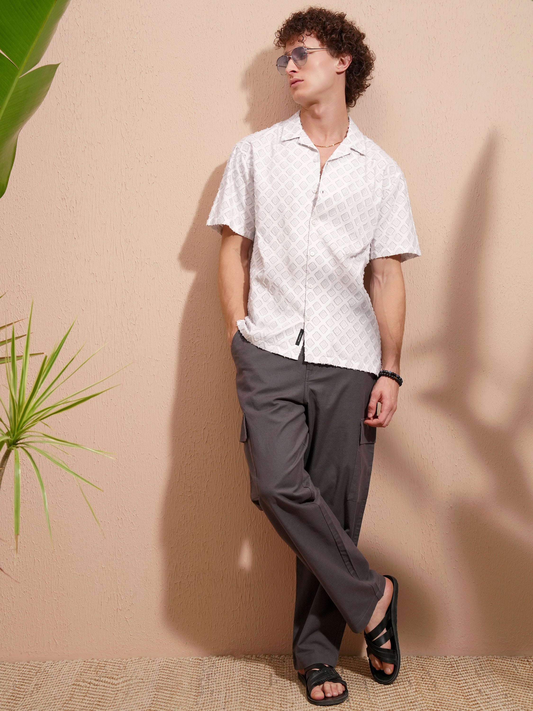 Locomotive Men Grey Self Design Relaxed Fit Casual Shirt - Grey - Image 2