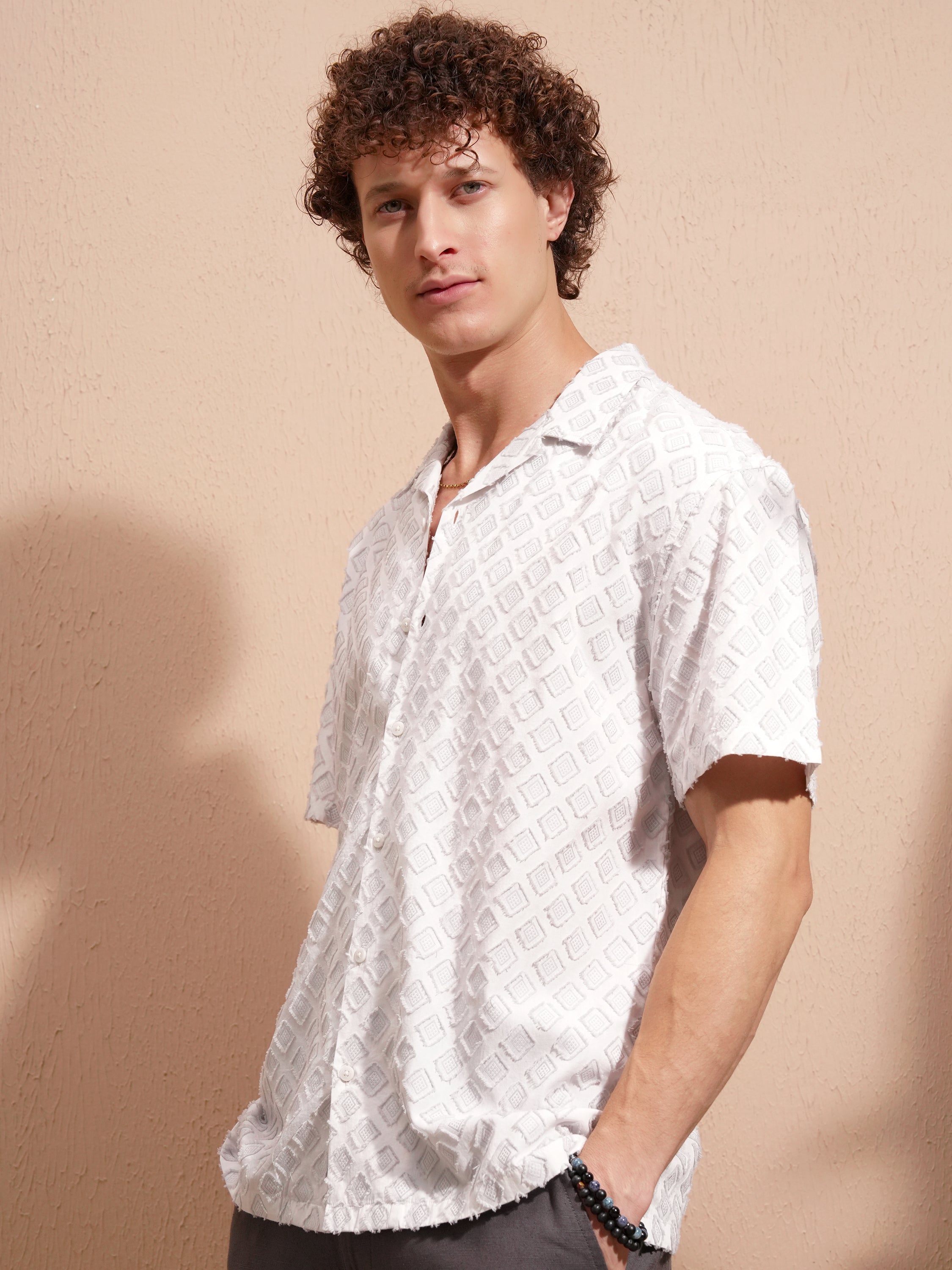 Locomotive Men Grey Self Design Relaxed Fit Casual Shirt - Grey - Image 4
