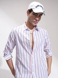 Locomotive Men Blue Striped Slim Fit Casual Shirt - Blue - Image 1