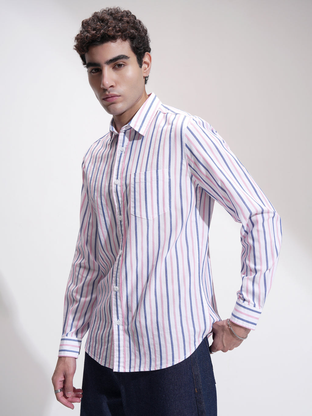 Locomotive Men Blue Striped Slim Fit Casual Shirt - Blue - Image 4