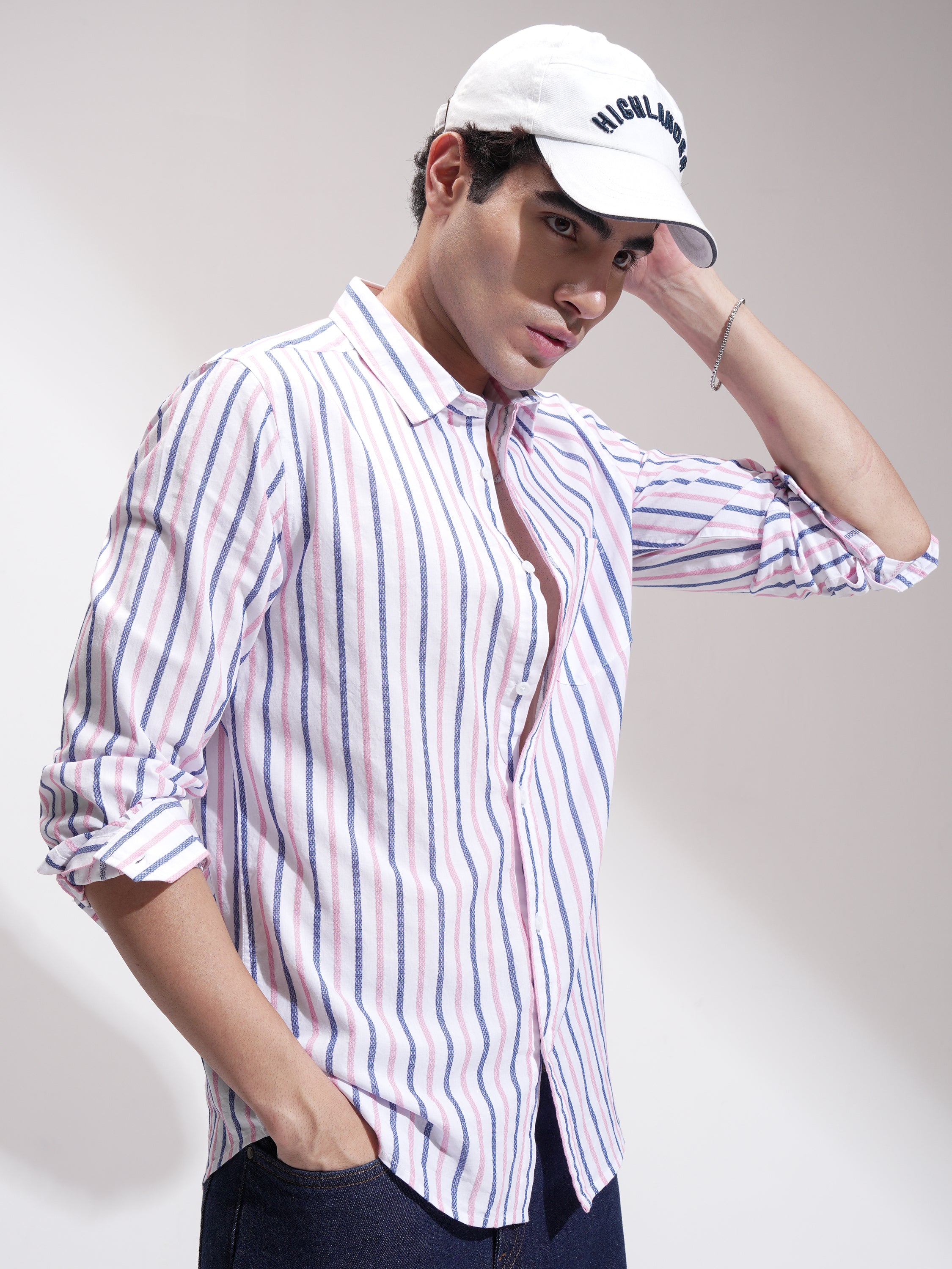 Locomotive Men Blue Striped Slim Fit Casual Shirt - Blue - Image 6
