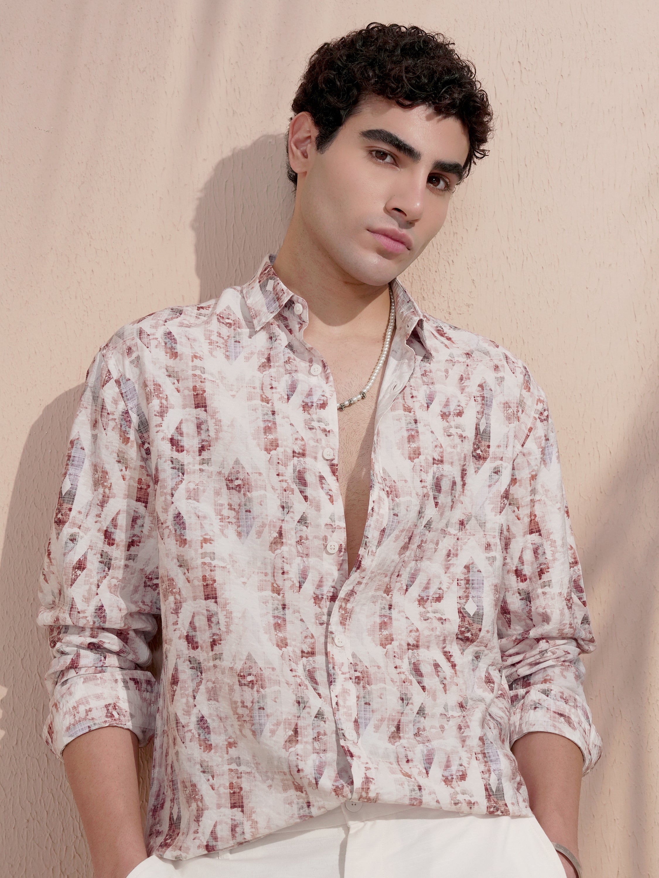 Locomotive Men Pink Printed Relaxed Fit Casual Shirt - Pink - Image 1