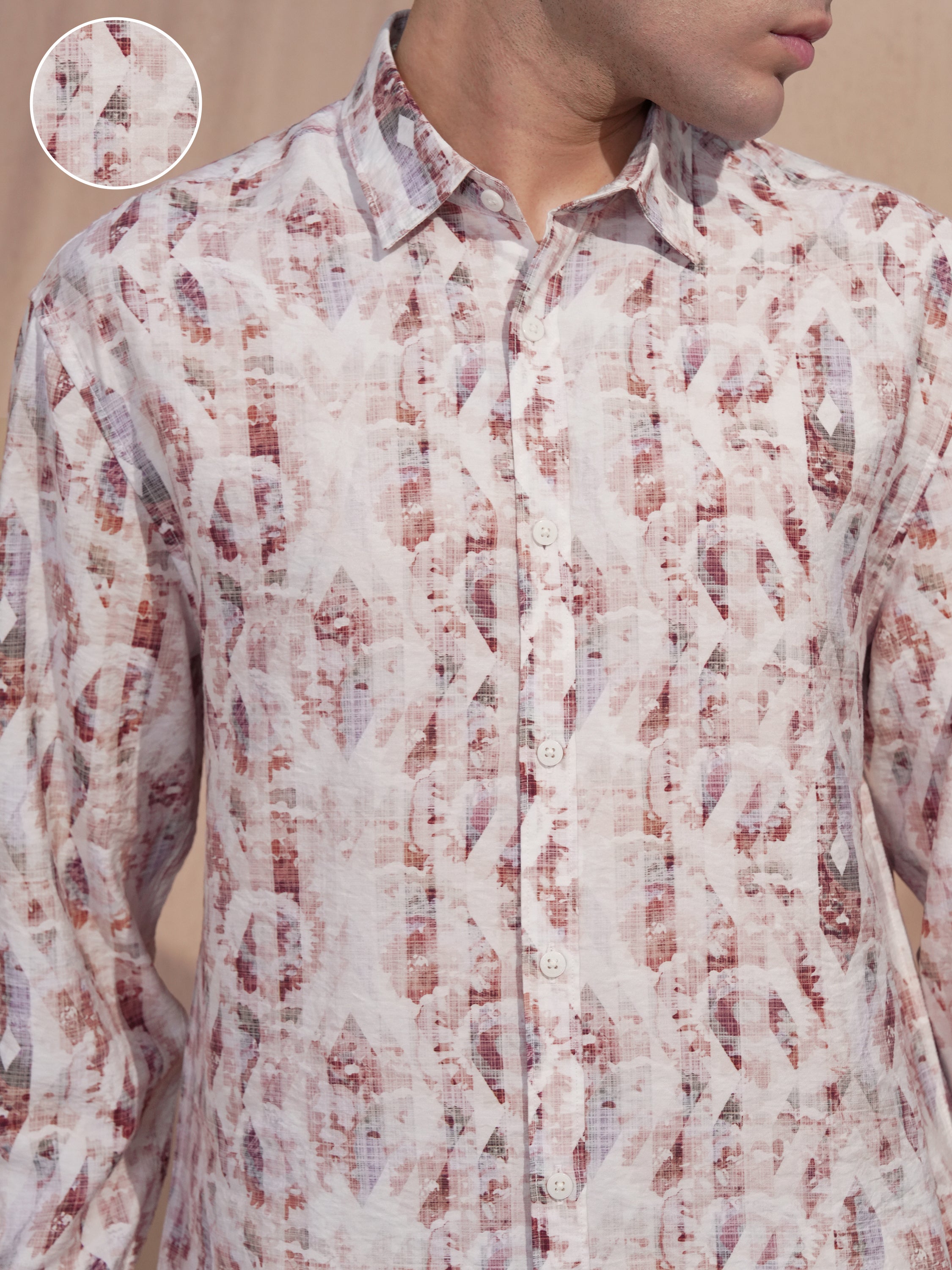 Locomotive Men Pink Printed Relaxed Fit Casual Shirt - Pink - Image 5